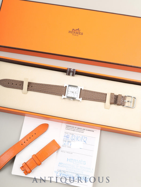 エルメス Hウォッチ HH1.210 クォーツ Cal.- SS 革 純正ピンバックル(SS)ホワイト文字盤 箱 冊子 保証書(2006年) 純正革ベルト(□I刻印:2005年)オーバーホール済み