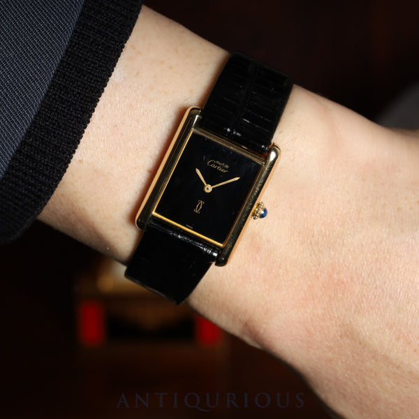 カルティエ マストタンク LM 手巻き Cal.78-1 SV925 革 純正尾錠(GP) オニキス文字盤 箱 オーバーホール済み