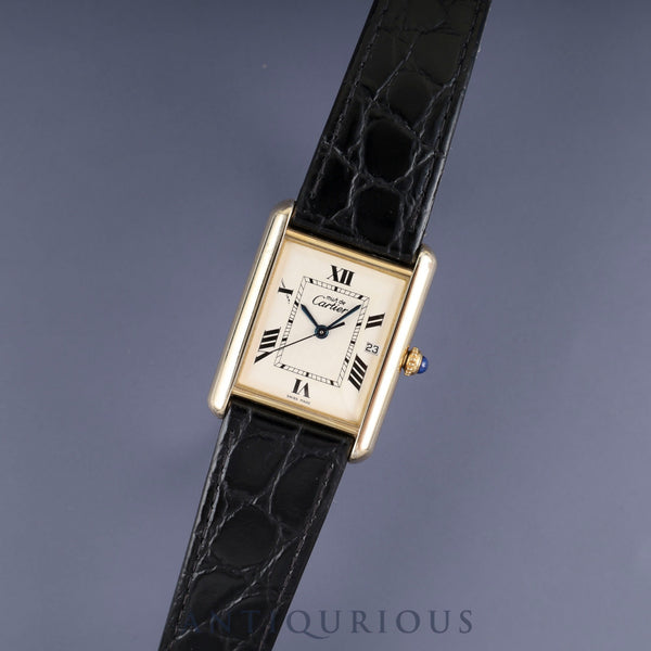 Cartier Must Tank GM (XL) 2413 Quartz Caliber 87 SV925 Leather Strap with Genuine GP Buckle, White Roman Dial, Overhauled