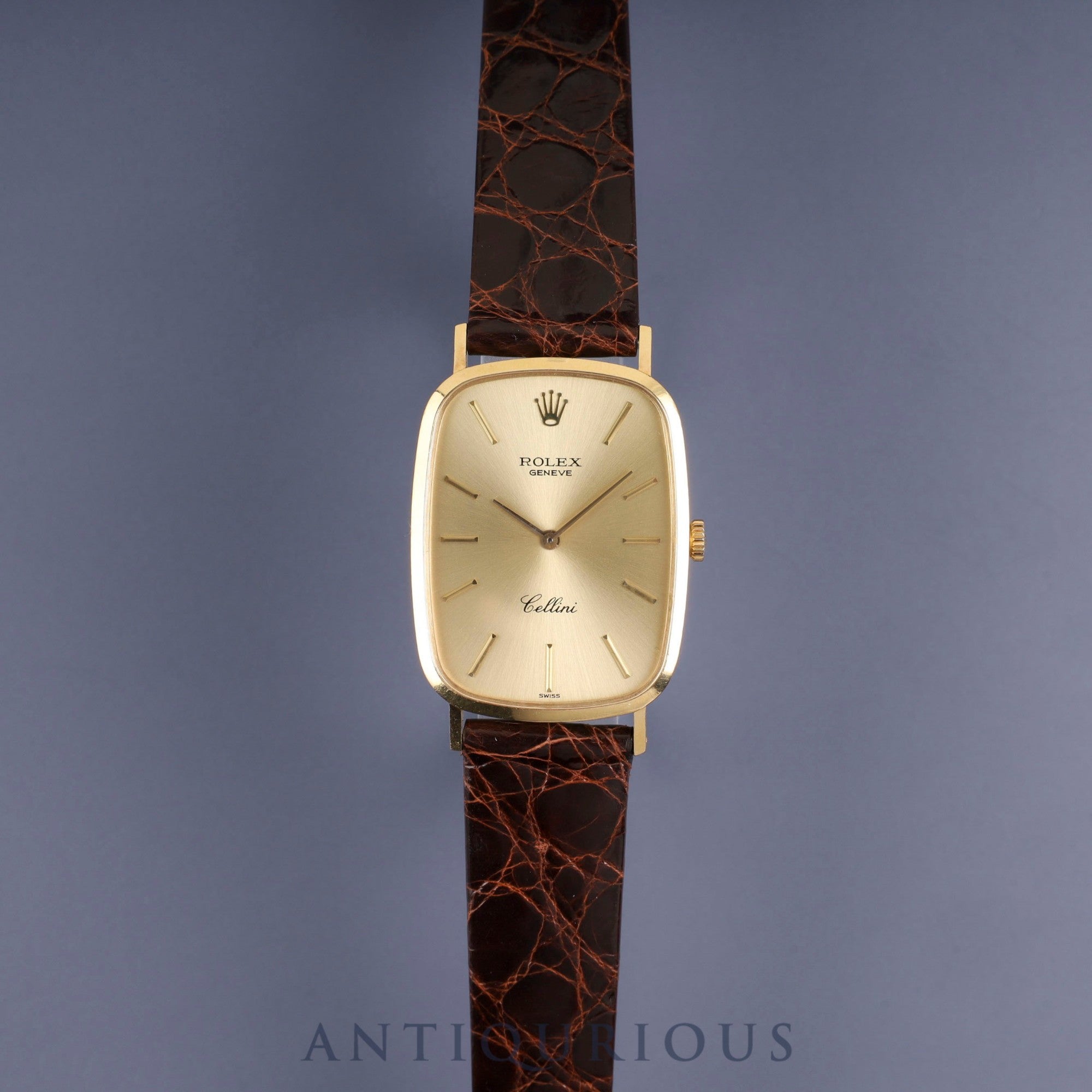 Rolex Cellini 4113 Manual Winding Caliber 1600 750 Leather Strap with Genuine Buckle (GP) Champagne Dial No. 42 (1974) Overhauled