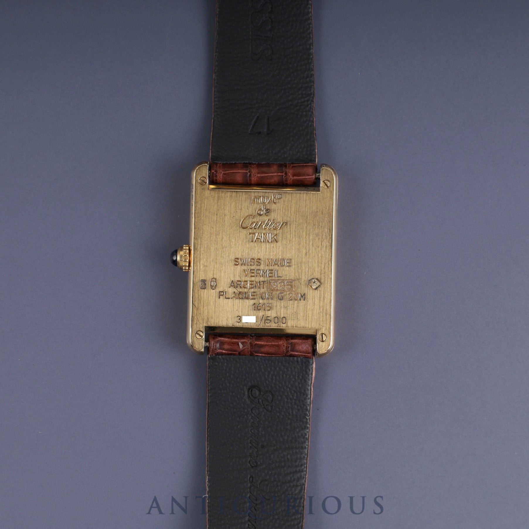カルティエ マストタンク LM 500本限定 1615 クォーツ Cal.90 SV925 革 純正尾錠(GP) ゴールドセクター文字盤 オーバーホール済み