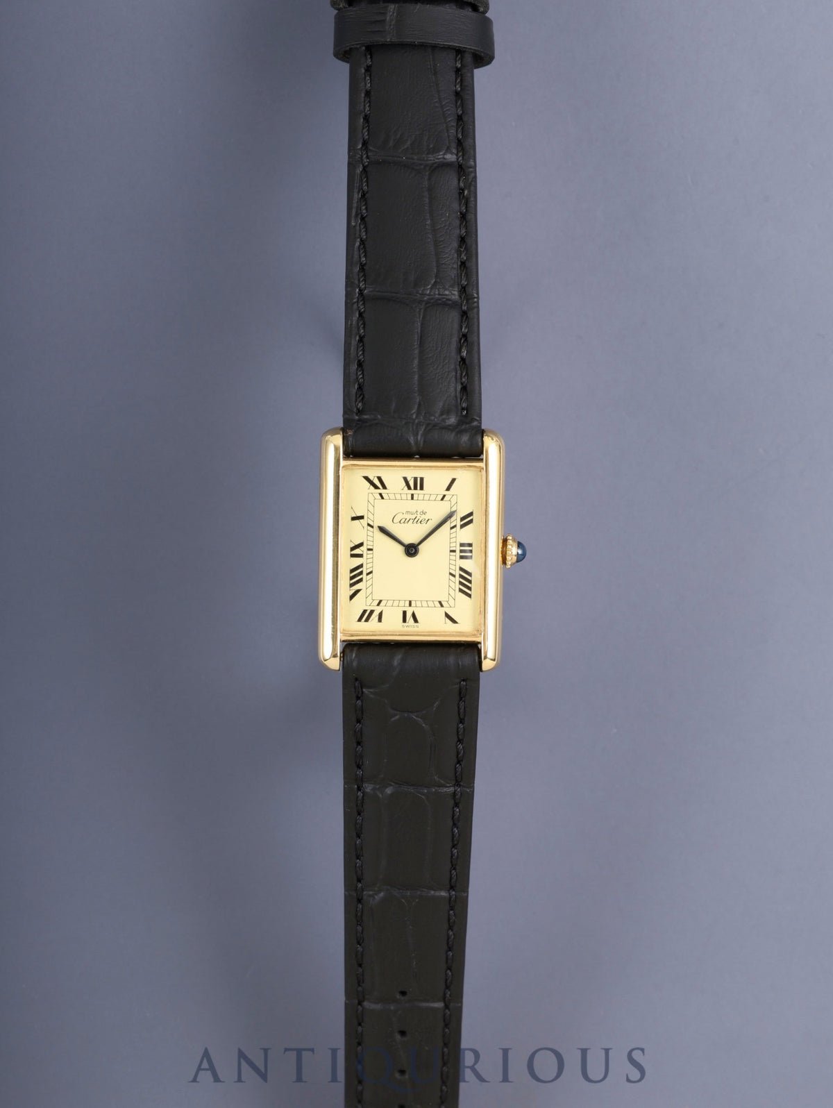 Cartier Must Tank LM Manual Winding Caliber 78-1 SV925 Leather Watch with Genuine Pin Buckle (GP) Ivory Roman Dial (SWISS Marking) Overhauled and Finished to Look Like New