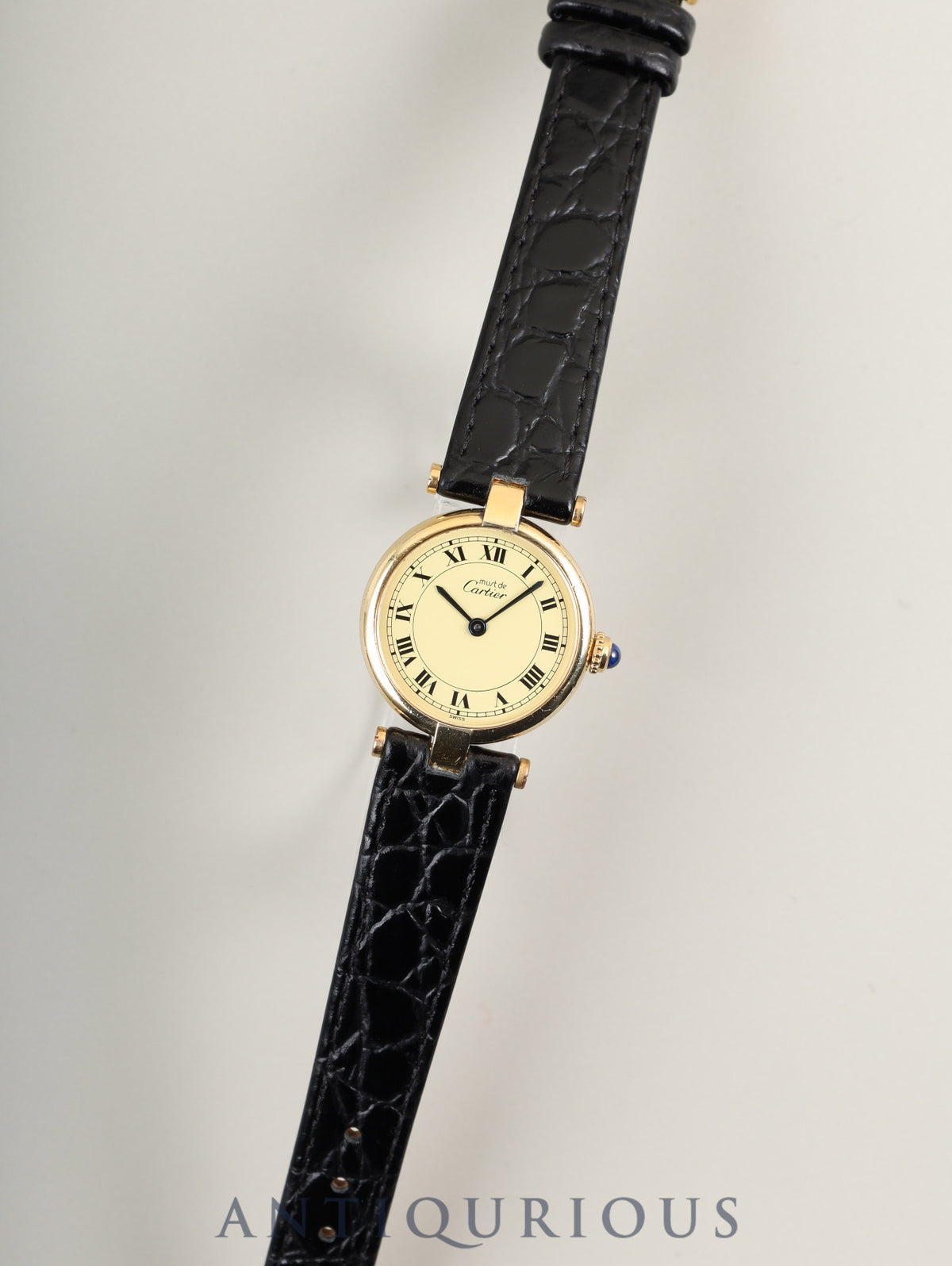 Cartier Must Vendôme VLC SM 590004 Quartz Caliber 690 SV925 Leather Watch with Genuine Pin Buckle (GP) Ivory Roman Dial Overhauled