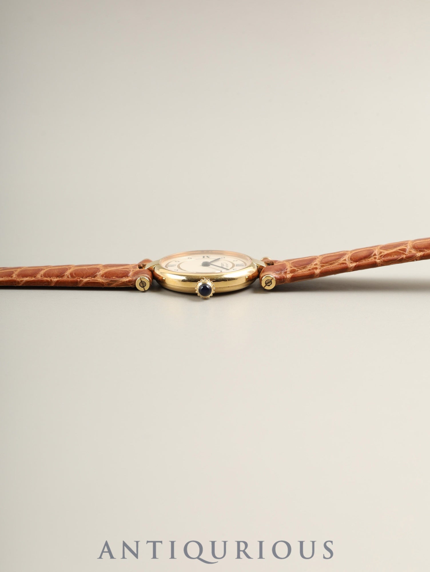 Cartier Must Vendôme VLC SM 590004 Quartz SV925 Leather Watch with Genuine D-buckle (GP) Ivory 4-point Roman Dial Overhauled