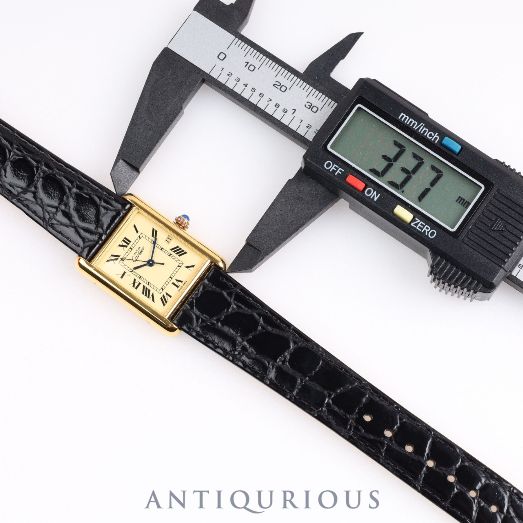 Cartier Must Tank GM (XL) Date QZ W1017454 / 2413 925 Leather Ivory Roman Dial
