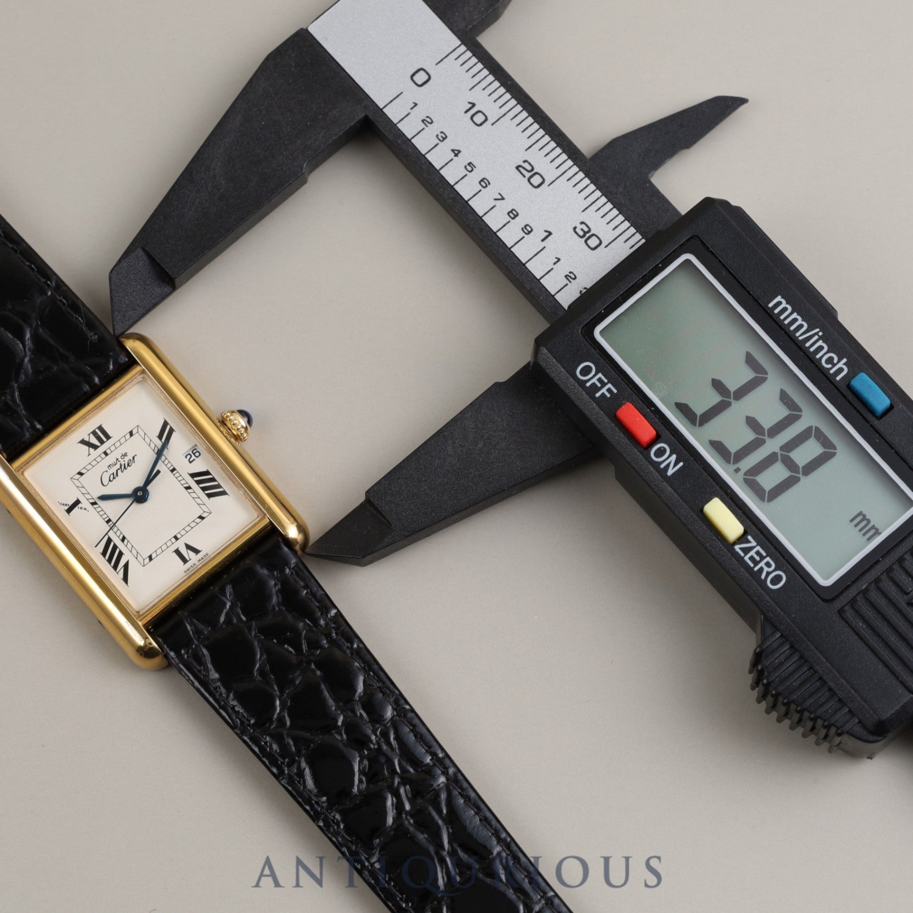 Cartier Must Tank GM (XL) Date QZ W1013754 / 2413 Cal.687 SV925 Leather Genuine Buckle (GP) White Flying Roman CC Dial