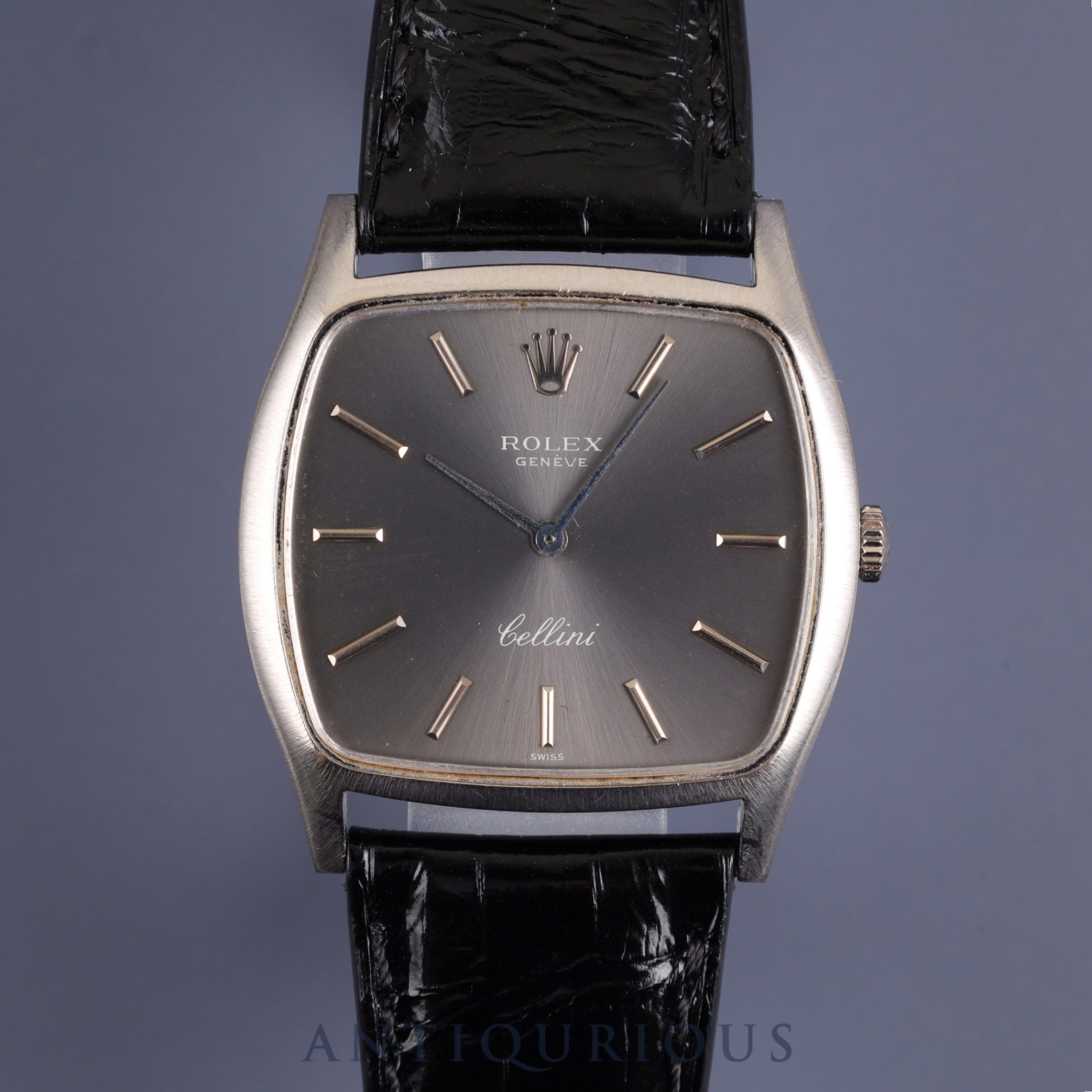 Rolex Cellini 3805 Manual winding Cal.1600 750WG Leather Genuine buckle (SS) Grey dial No. 27 (1969) Overhauled