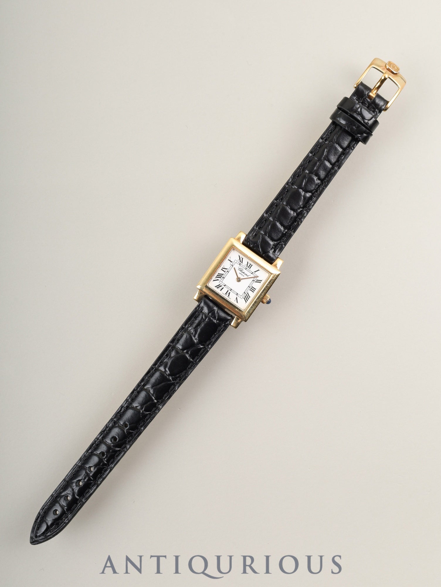 Chopard Classic Square 12/7366 Quartz Cal.976.001 750YG Leather Genuine Buckle (GP) White Roman Dial Box Booklet Warranty (2001) Genuine Strap Overhauled