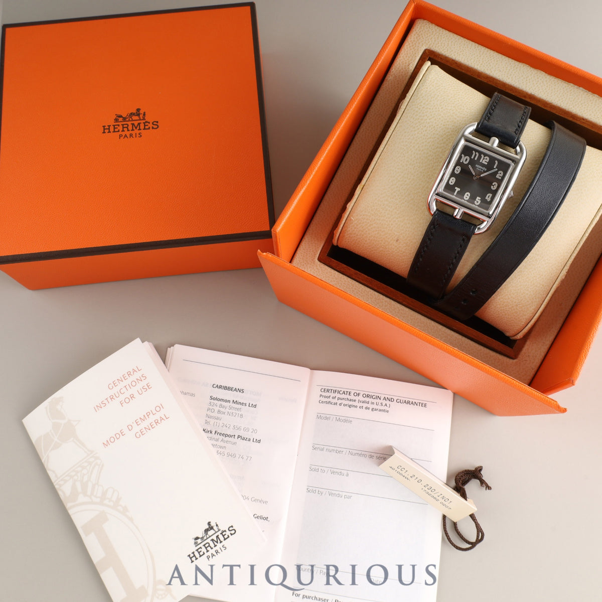 Hermes Cape Cod CC1.210 Quartz Cal.976.001 SS Genuine leather strap (□J engraved: 2006, signs of use) Genuine buckle (SS) Gray Arabic dial Box Booklet Warranty card (unstated) Overhauled