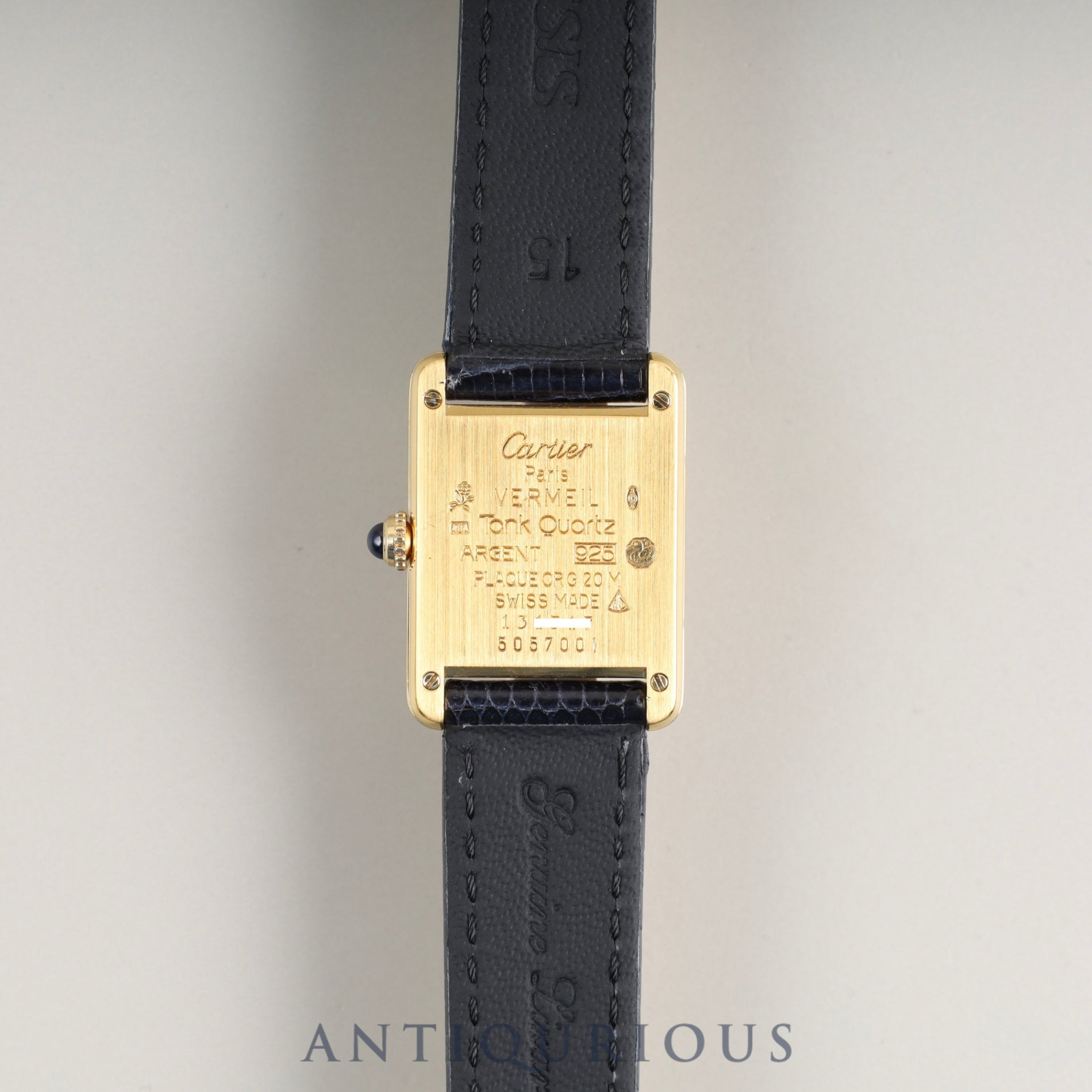 Cartier Must Tank SM W1003153 / 5057001 Quartz Caliber 057 SV925 Leather Strap with Genuine GP Buckle Ivory Roman Dial Overhauled and Finished to Look Like New