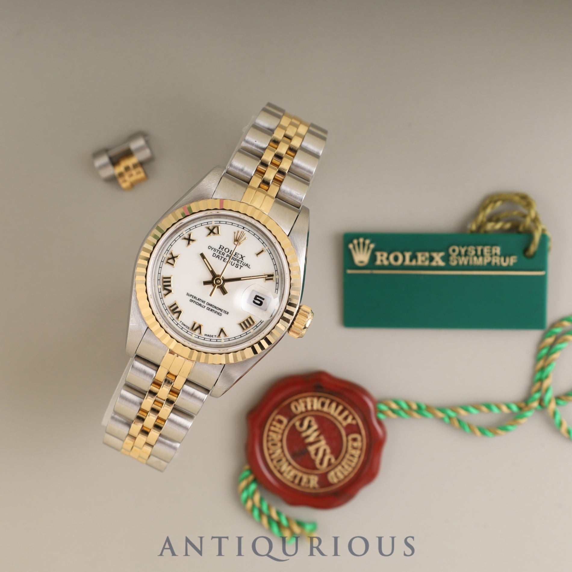 Rolex Lady-Datejust 69173 Automatic Caliber 2135 Stainless Steel/Yellow Gold White Shantung Dial W Serial Number (1994-1995) 1 Link Tag Overhauled