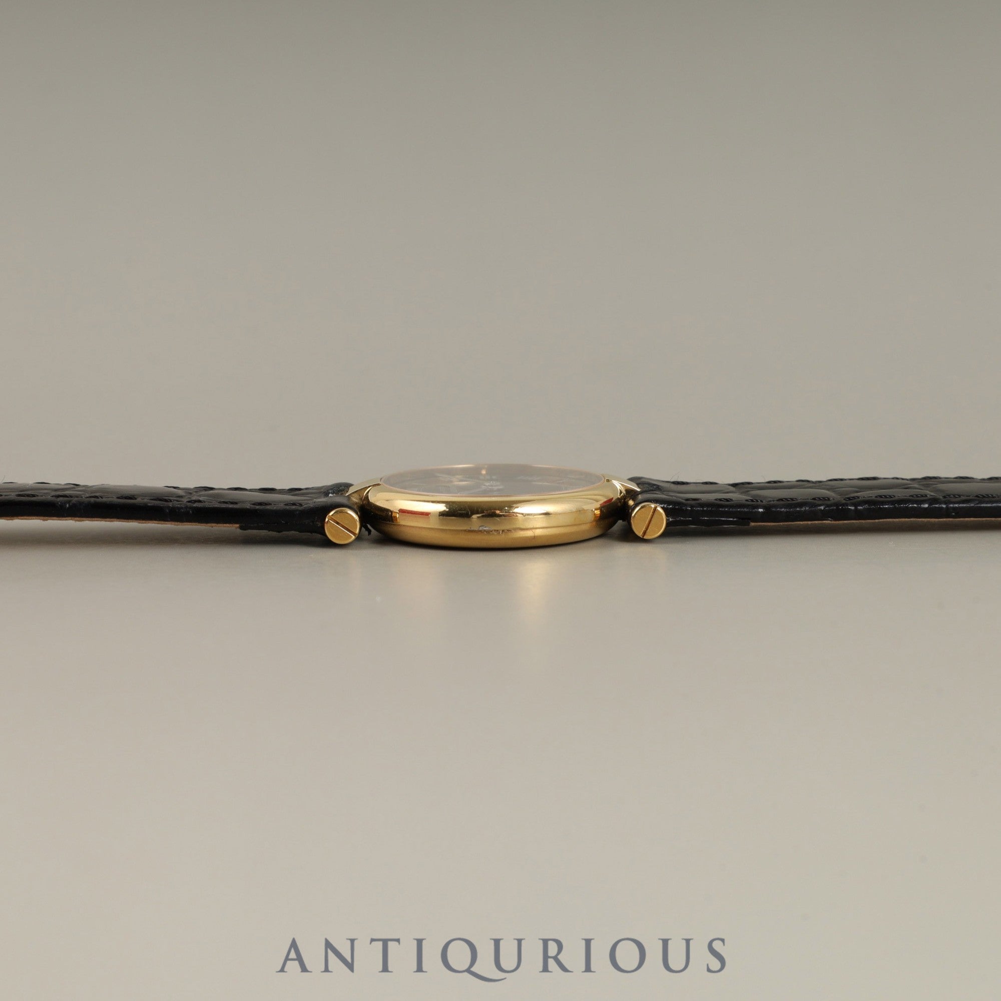 Cartier Must Vendôme VLC SM 18 Quartz Cal.81 SV925 Leather Strap with Genuine GP Buckle, Black Roman Dial, Box, Overhauled