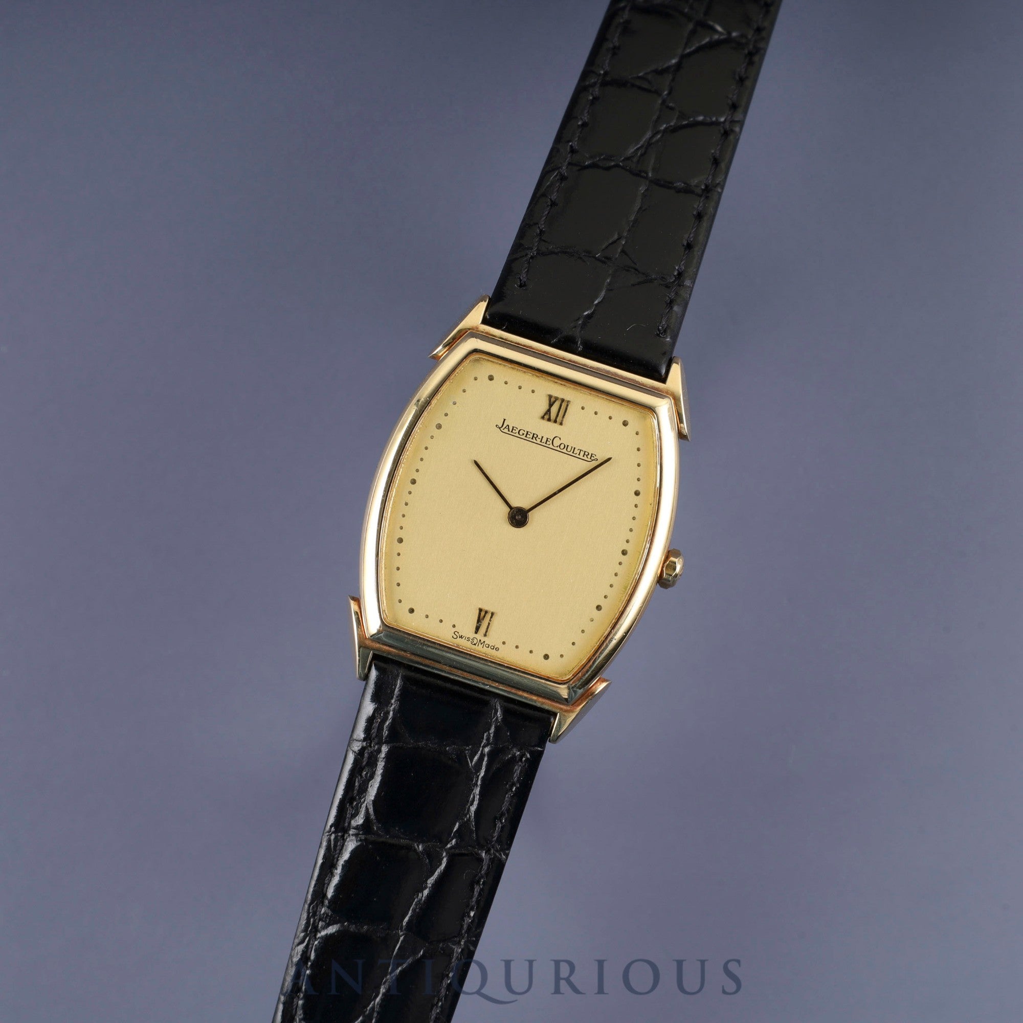 Jaeger-LeCoultre Vintage Tonneau 140.067.1 Quartz Cal.-750 Leather Strap with Genuine GP Buckle Gold Dial Warranty Booklet Overhauled
