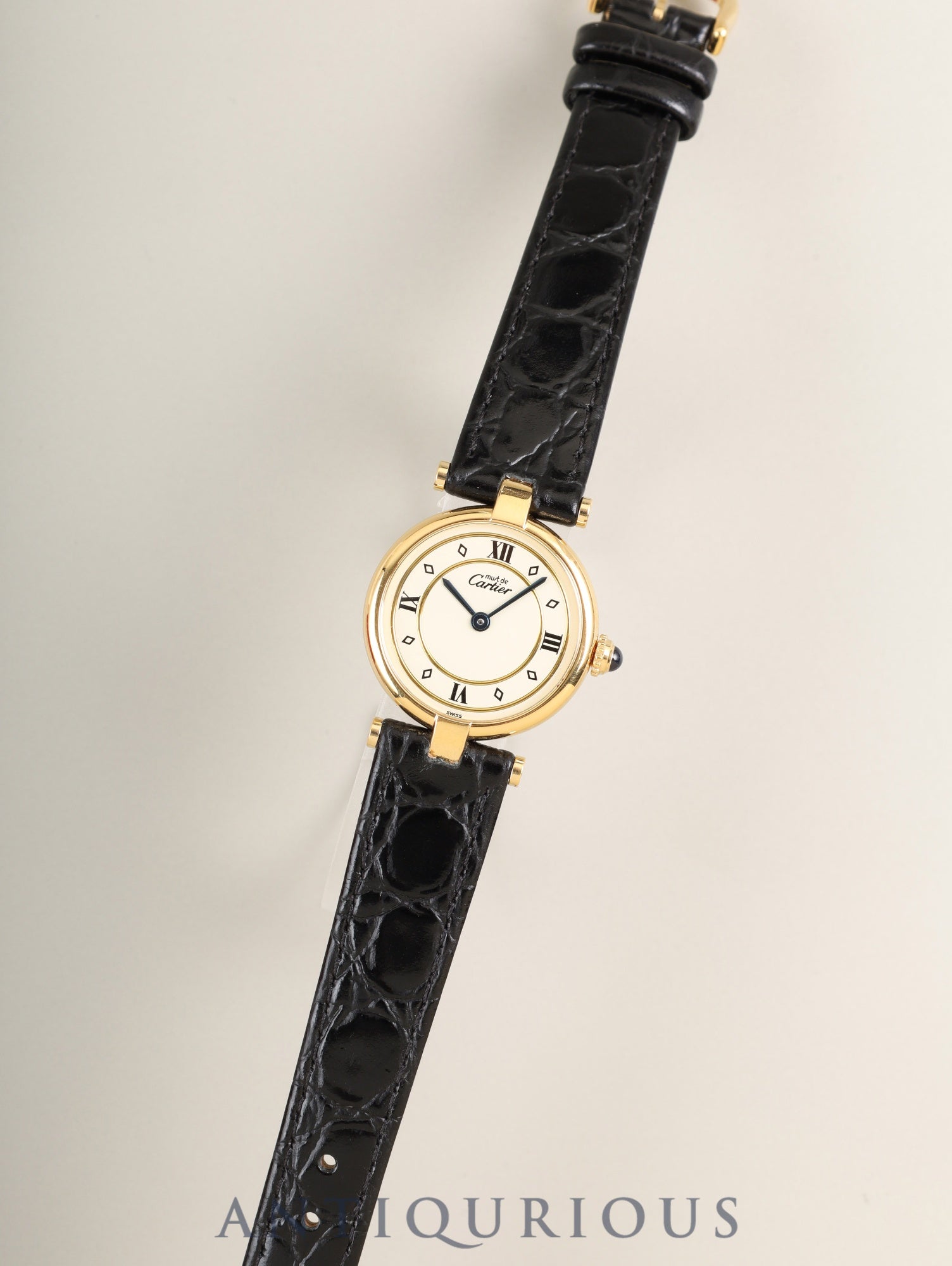 カルティエ マスト ヴァンドーム VLC SM W1002353 / 1815 クォーツ Cal.90 SV925 革 純正尾錠(GP)アイボリー4点ローマン文字盤 1980年代半ば~1994年頃 箱 冊子 保証書(1997年)オーバーホール済み