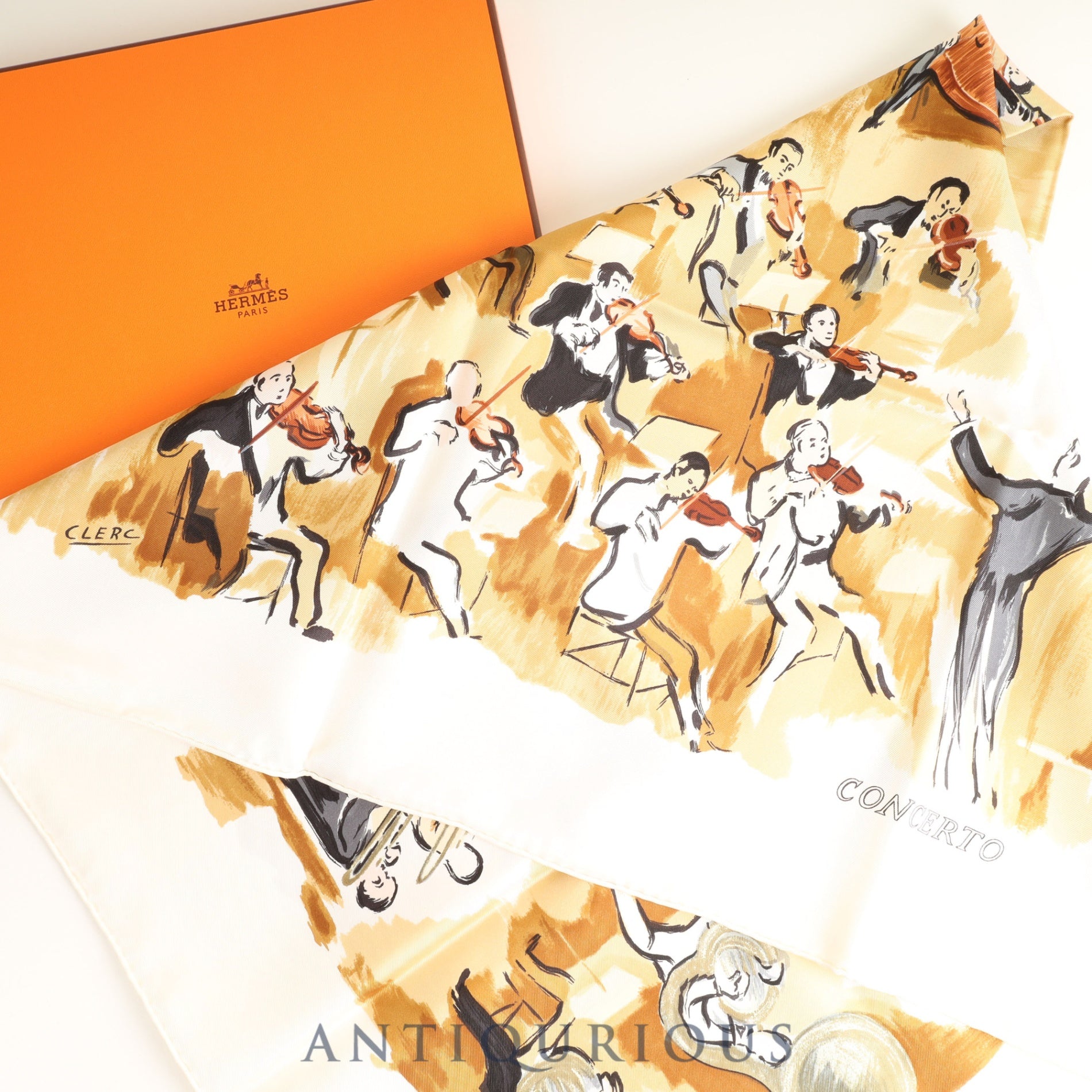 エルメス スカーフ カレ90 CONCERTO コンチェルト 箱 タグ SILK100  