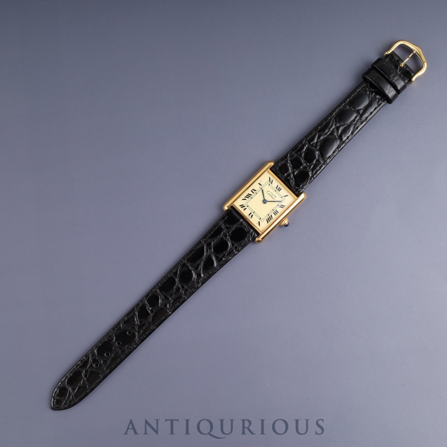 Cartier Must Tank LM 1615 Quartz Caliber 690 SV925 Leather Strap with Genuine GP Buckle, Ivory Roman Dial, Circa 1996-1998, Box, Overhauled