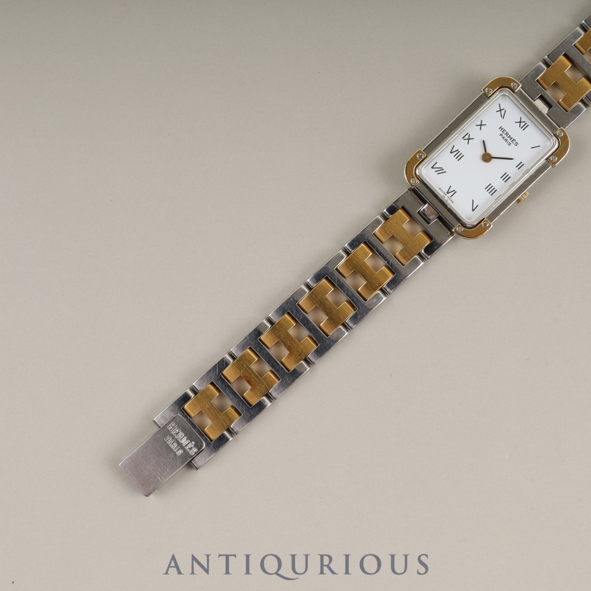 Hermes Cloajour 75.03 Quartz Cal.976.001 SS/GP SS/GP White Dial Warranty (1994) Box Booklet Overhauled