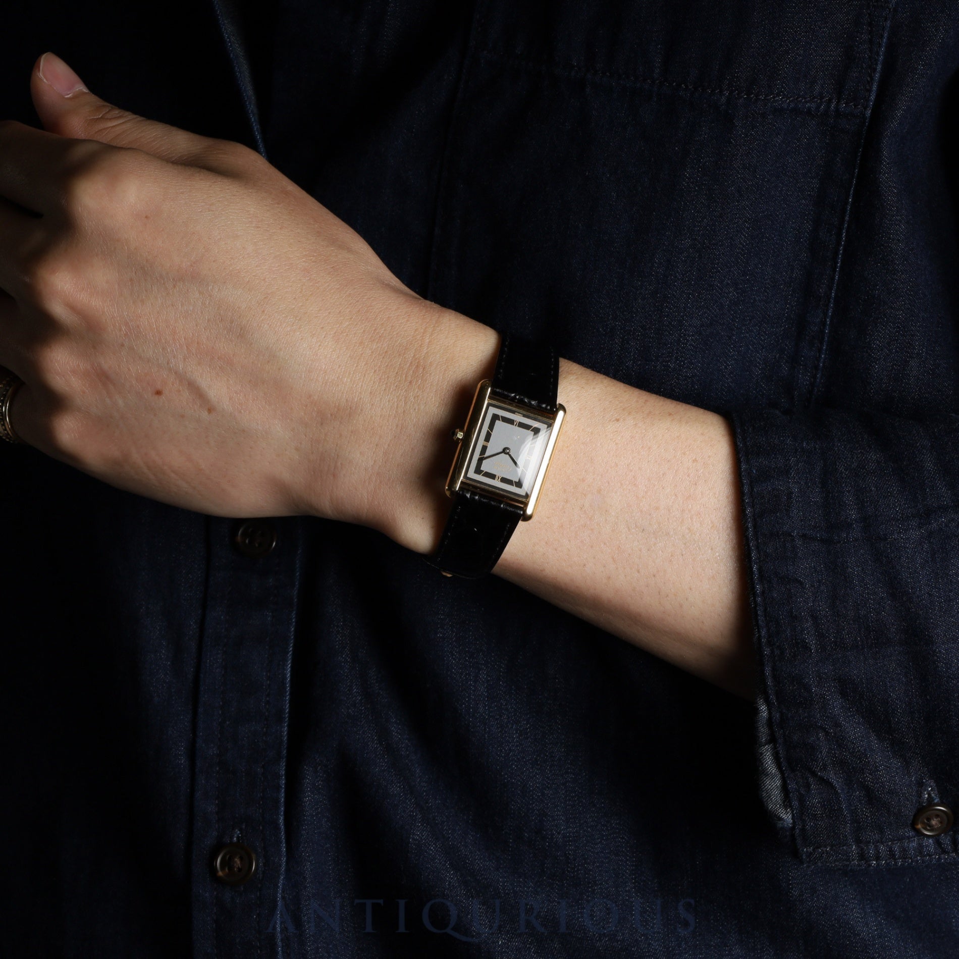 カルティエ マストタンク LM 6 81006 クォーツ Cal.81 SV925 革 純正尾錠(GP) グレー飛びローマン文字盤 オーバーホール済み