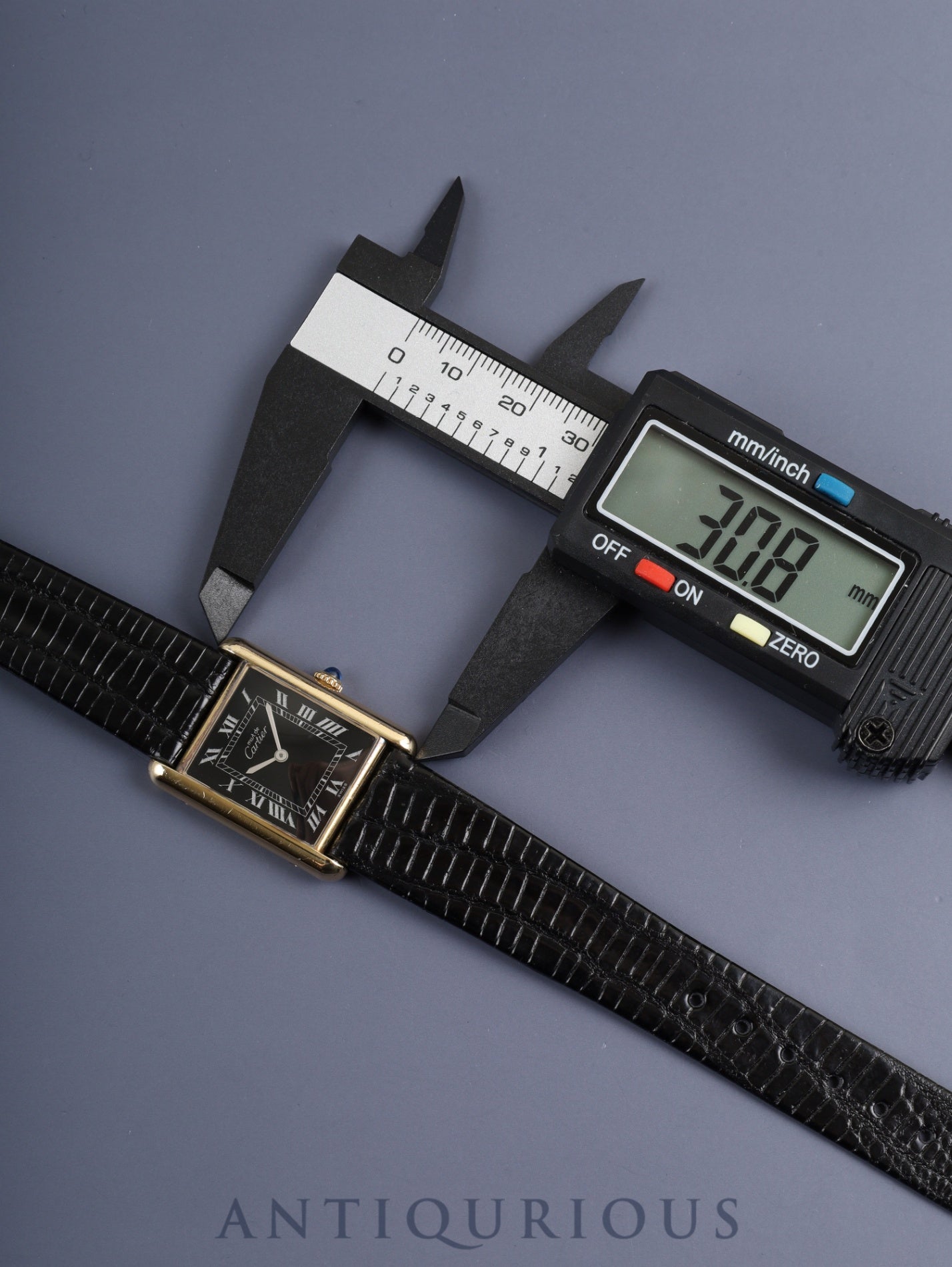 Cartier Must Tank LM Manual Winding Caliber 78-1 SV925 Leather Watch with Genuine Pin Buckle (GP) Black Roman Dial (SWISS Marking) Overhauled