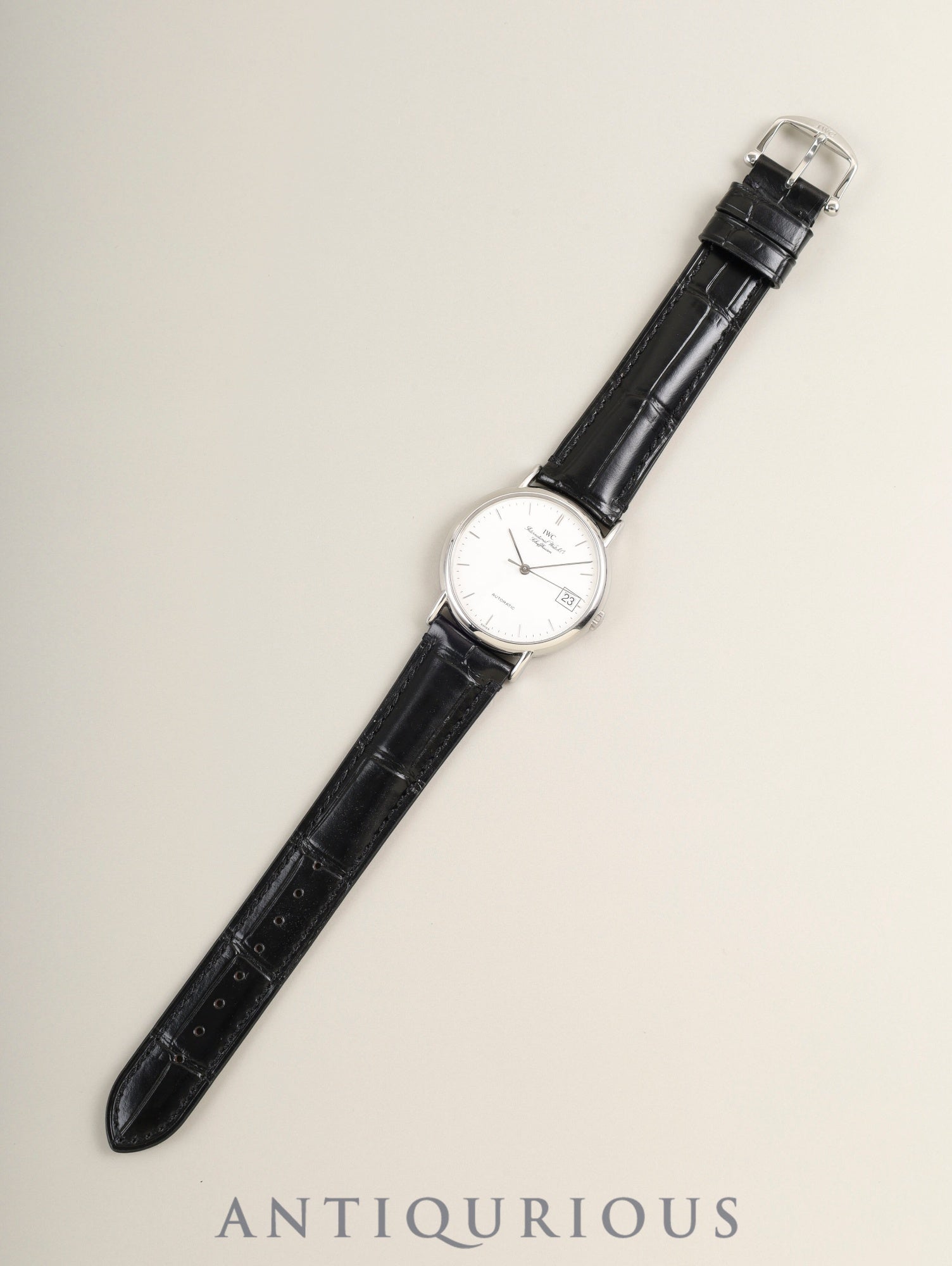 IWC ポートフィノ IW351320 自動巻き SS 革 純正ピンバックル(SS)ホワイト文字盤(風防スレ傷) 保証書(2003年)オーバーホール済み アイダブリュシー