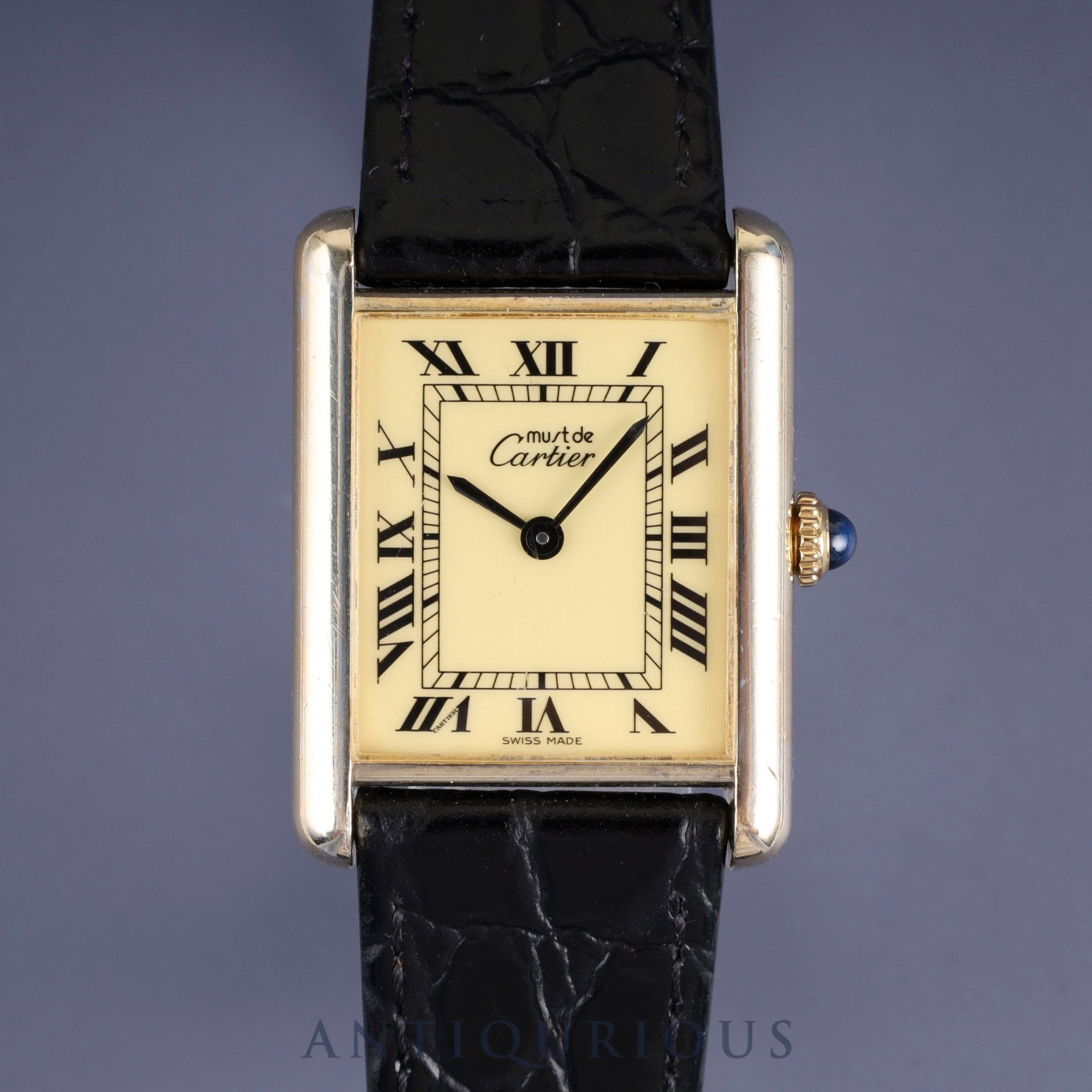 カルティエ マストタンク LM 手巻き Cal.- SV925 革 純正尾錠(GP) アイボリーローマン文字盤 カルティエブティックにてコンプリートサービス済み