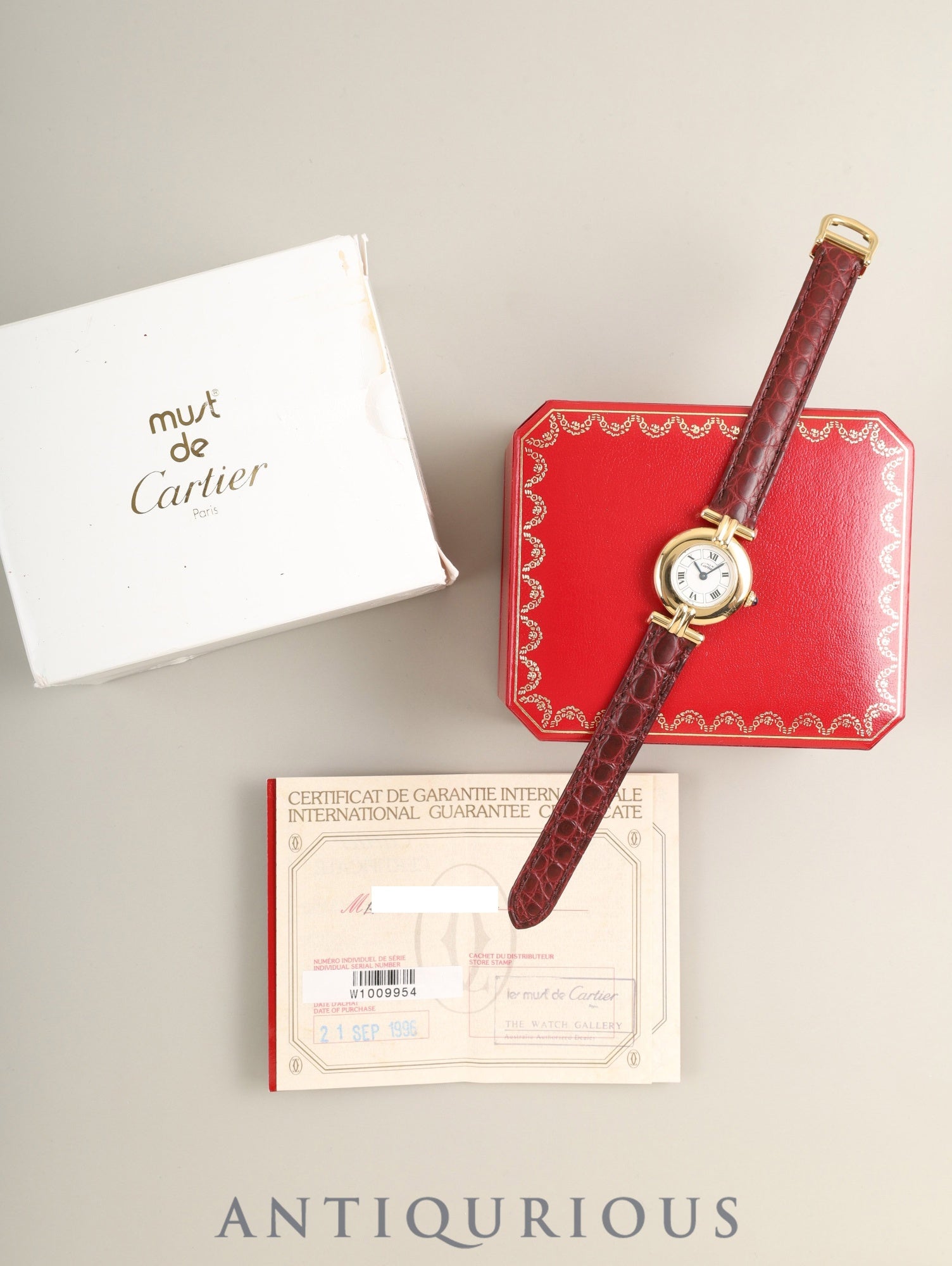 カルティエ マストコリゼ W1009954 / 1902 クォーツ Cal.90.06 SV925 革 純正Dバックル(GP) ホワイト飛びローマン文字盤 箱 冊子 保証書(1996年)オーバーホール済み