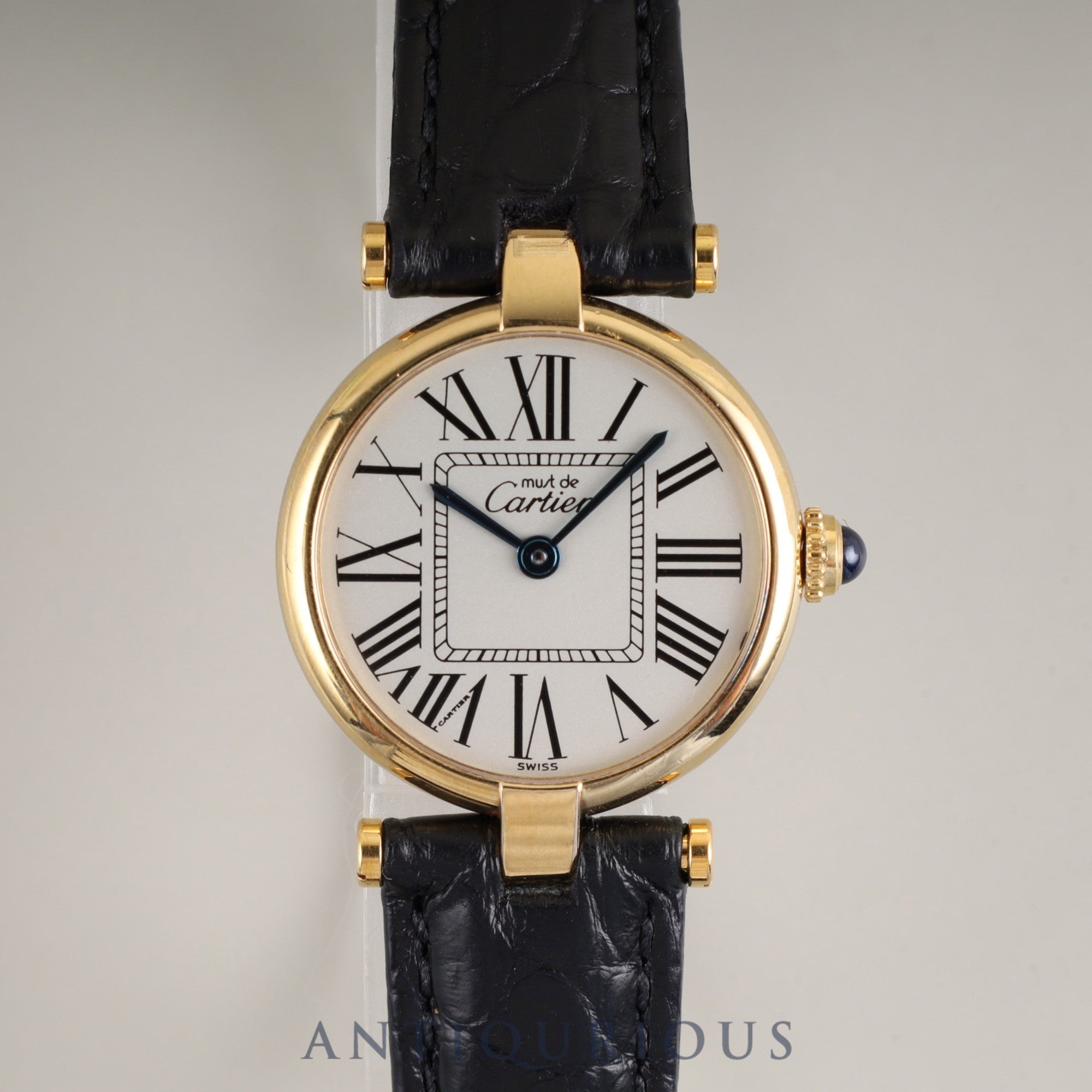 Cartier Must Vendôme VLC SM 590004 Quartz Caliber 90 SV925 Leather Watch with Genuine D-buckle (GP) Opalescent Dial Overhauled