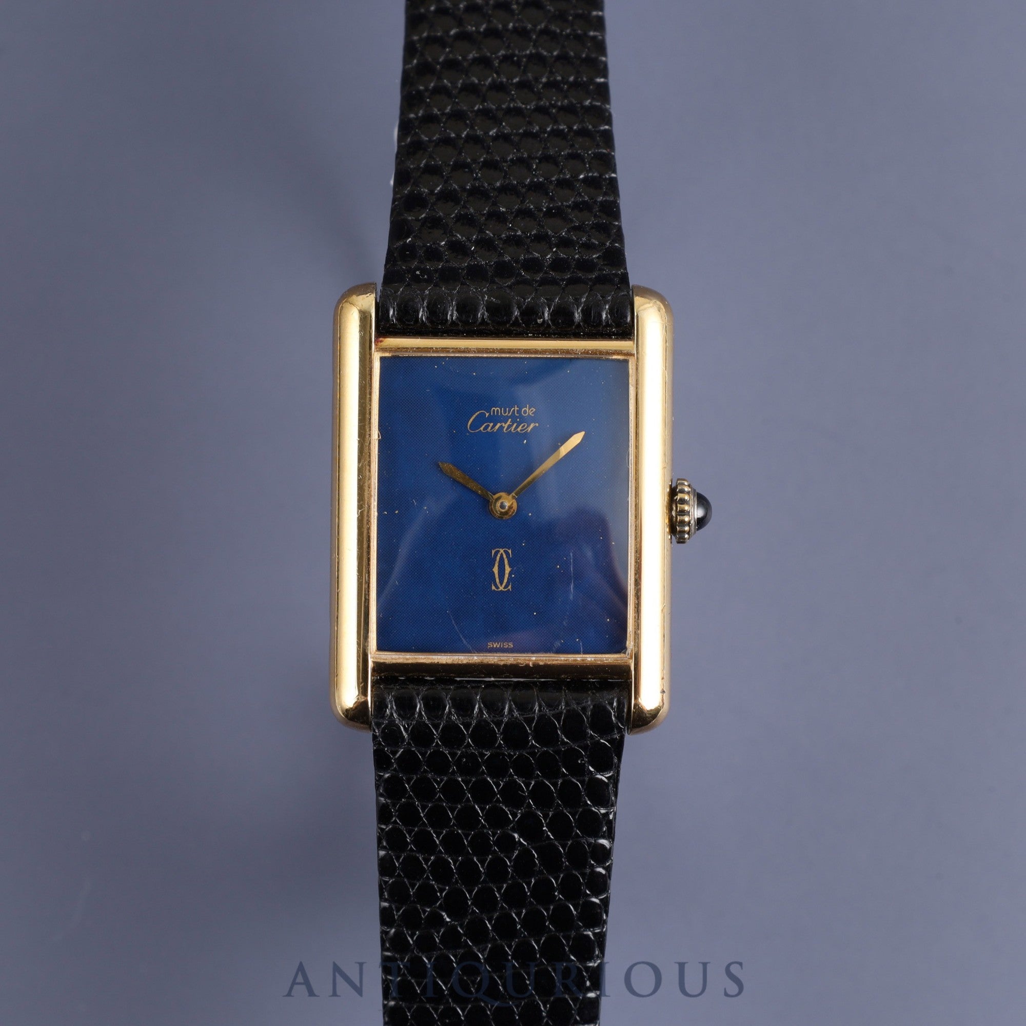 Cartier Must Tank LM Manual winding Cal.78-1 SV925 Leather Genuine buckle (GP) Lapis lazuli dial Overhauled
