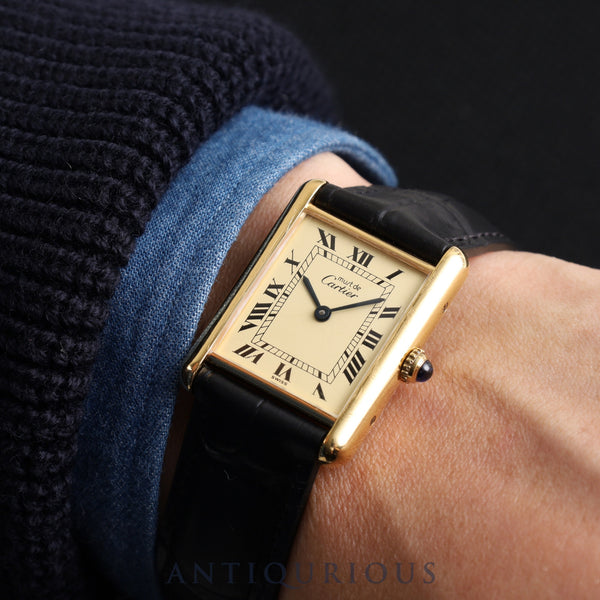 Cartier Must Tank LM 1615 Quartz Cal.90 SV925 Leather Genuine D-buckle Ivory Roman dial Overhauled and refinished
