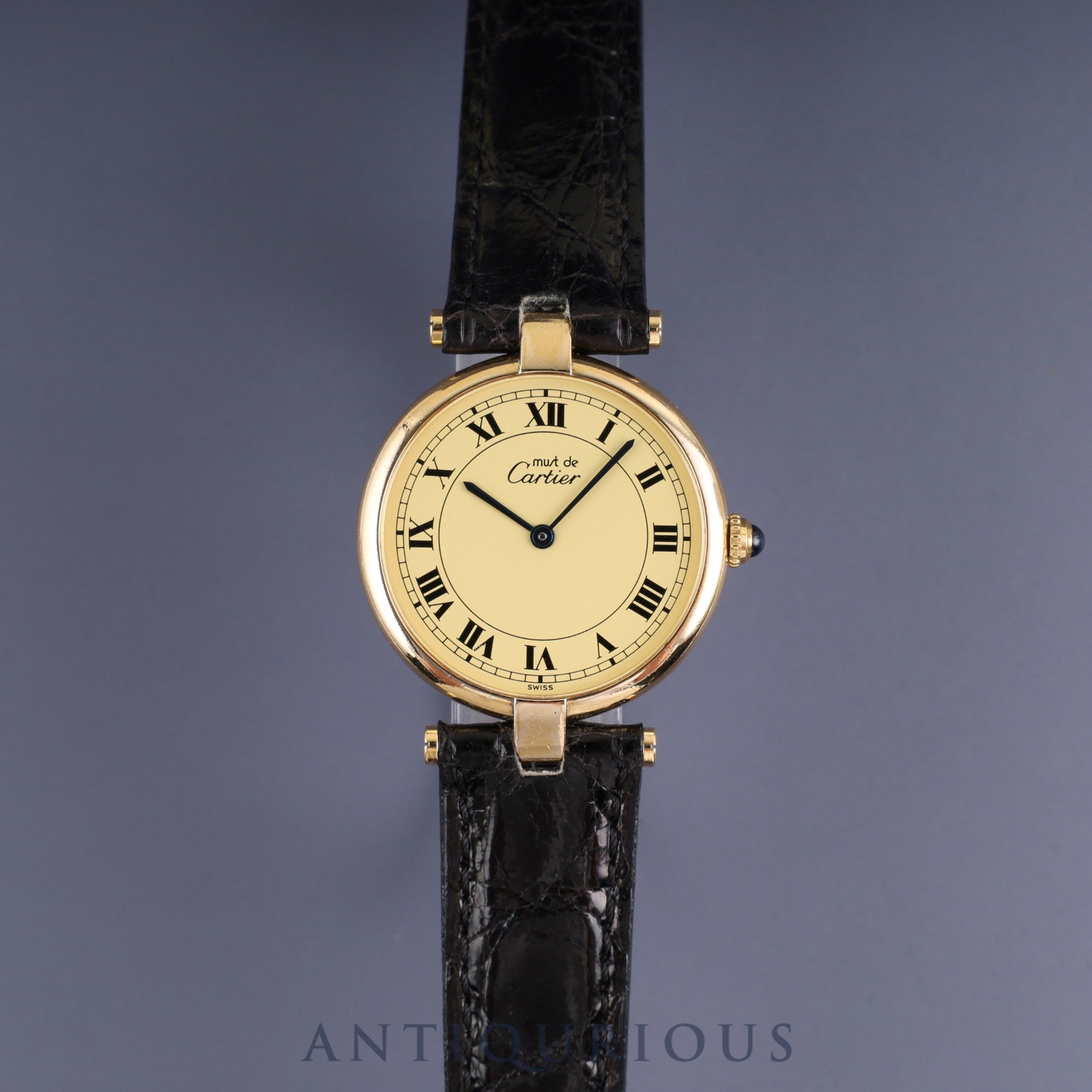 Cartier Must Vendôme VLC LM 590003 Quartz Caliber 90 SV925 Leather Strap with Genuine GP Buckle, Ivory Roman Dial, Overhauled