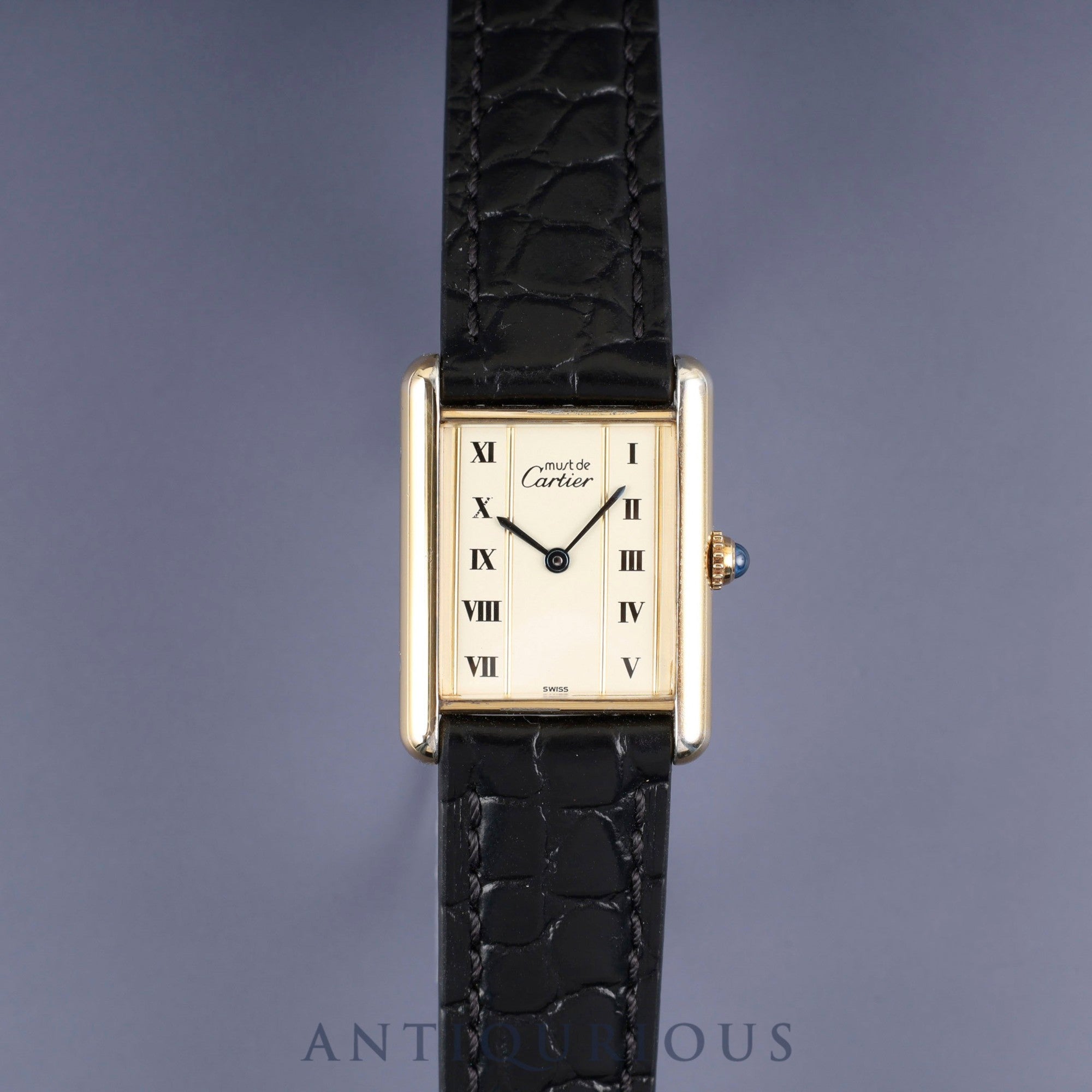 Cartier Must Tank LM 590005 Quartz Caliber 90 SV925 Leather Straight Roman Dial with Genuine GP Buckle, Overhauled