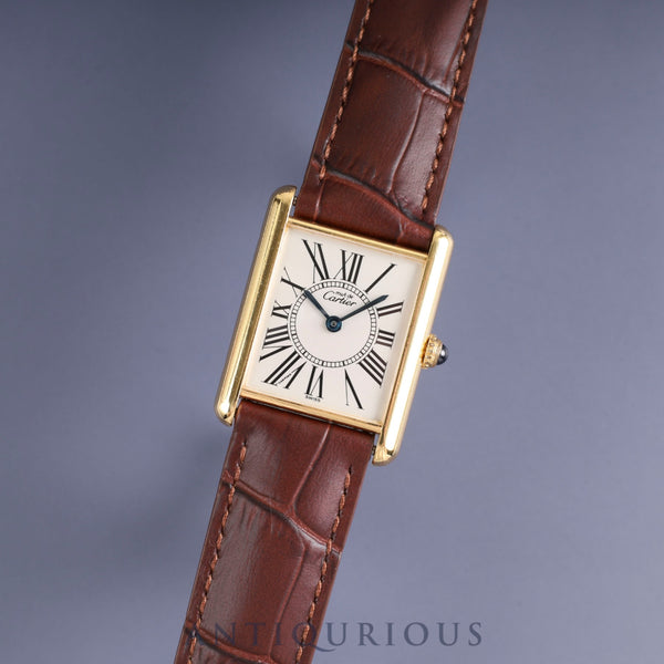 Cartier Must Tank LM 590005 Quartz Cal.90 SV925 Leather Genuine D-buckle (GP) Opalan dial Overhauled and refinished