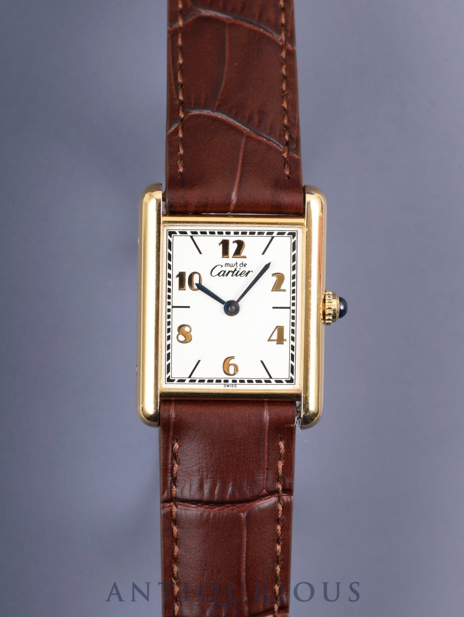 カルティエ マストタンク LM 590005 クォーツ Cal.690 SV925 革 純正Dバックル(GP) 飛びアラビアCC文字盤(SWISS表記) オーバーホール済み