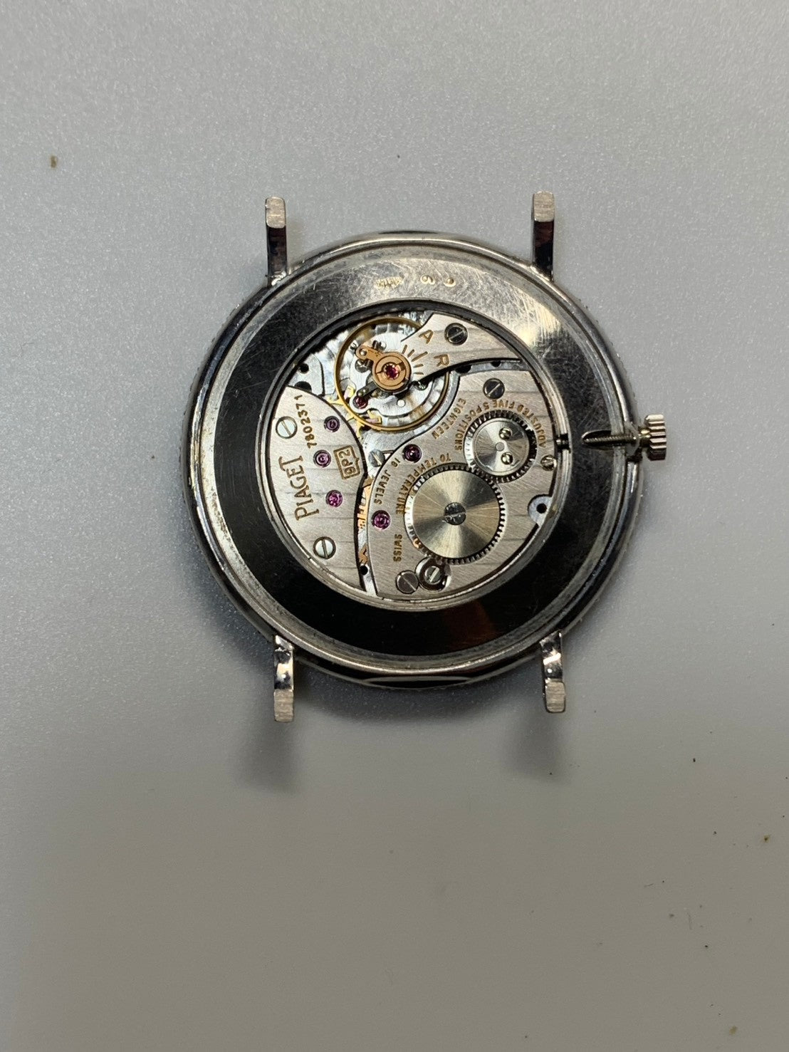 Piaget Round 9037 Manual Winding Cal.9P2 750WG Leather Original Pin Buckle (750WG) Black / Diamond Dial Box Original Leather Strap Overhauled