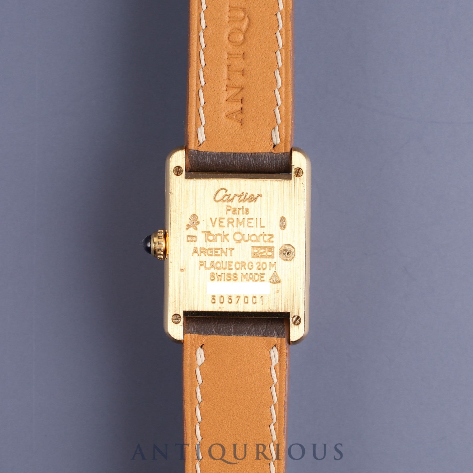 カルティエ マストタンク SM 5057001 クォーツ Cal.057 SV925 革 純正尾錠(GP)アイボリーローマン文字盤オーバーホール済み 新品仕上げ済み