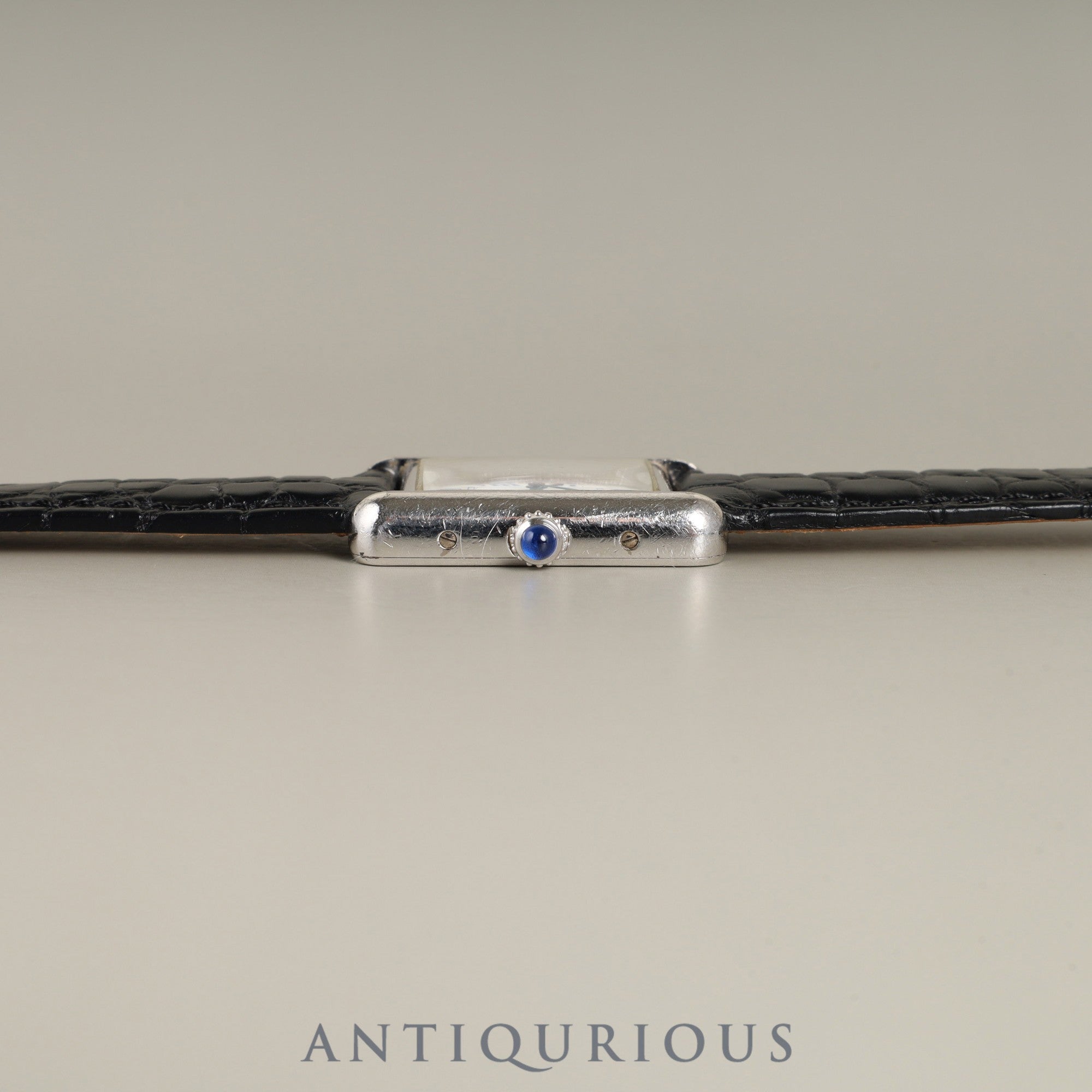 Cartier Must Tank MM 2416 Quartz Caliber 057 SV925 Leather Strap with Genuine Stainless Steel Buckle, White Roman Dial, Overhauled