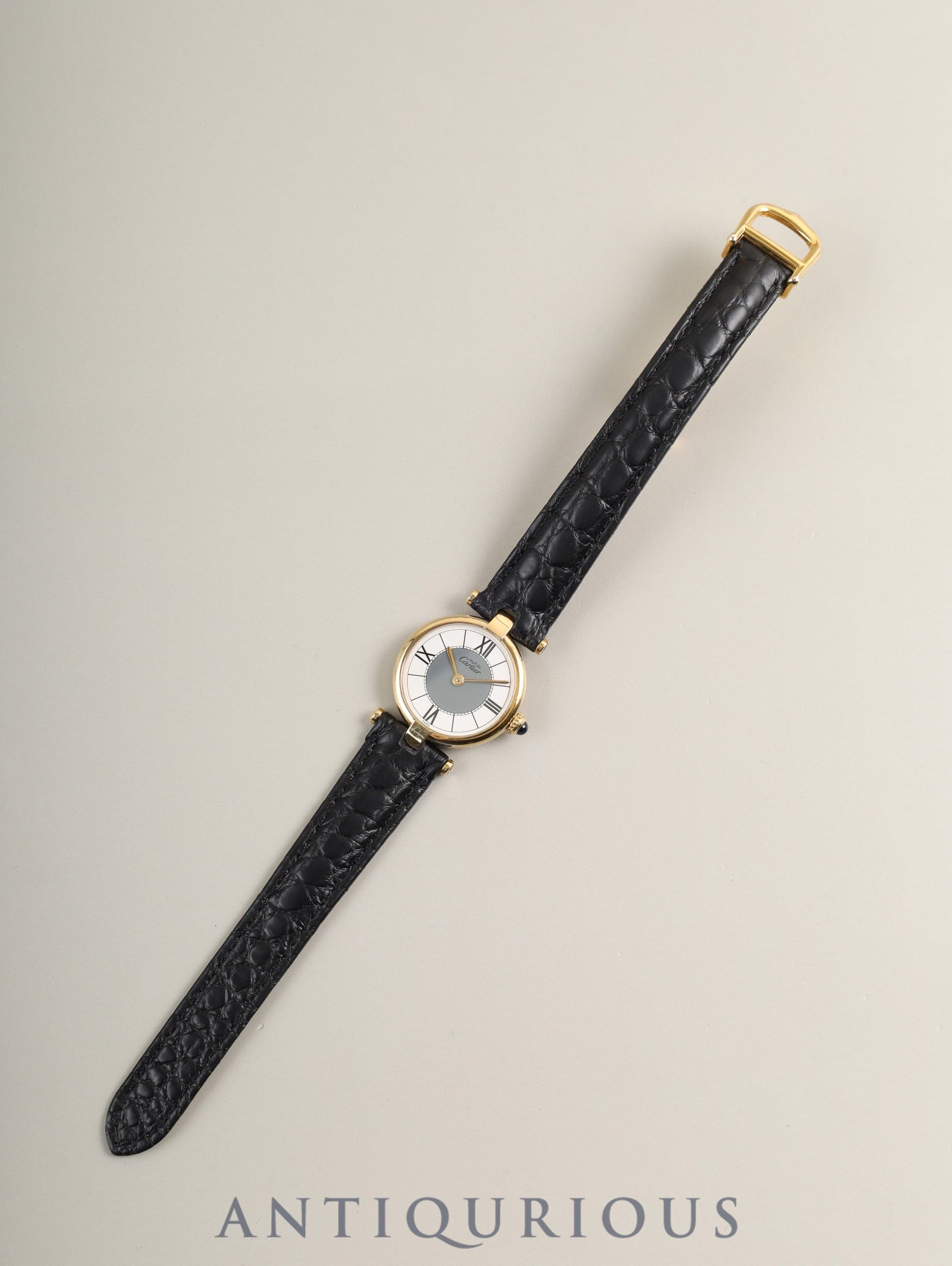 Cartier Must Vendome VLC SM 590004 Quartz Cal.90 SV925 Leather Genuine GP Deployment Buckle Center Gray Roman Dial Box Booklets Warranty (1993) Overhauled