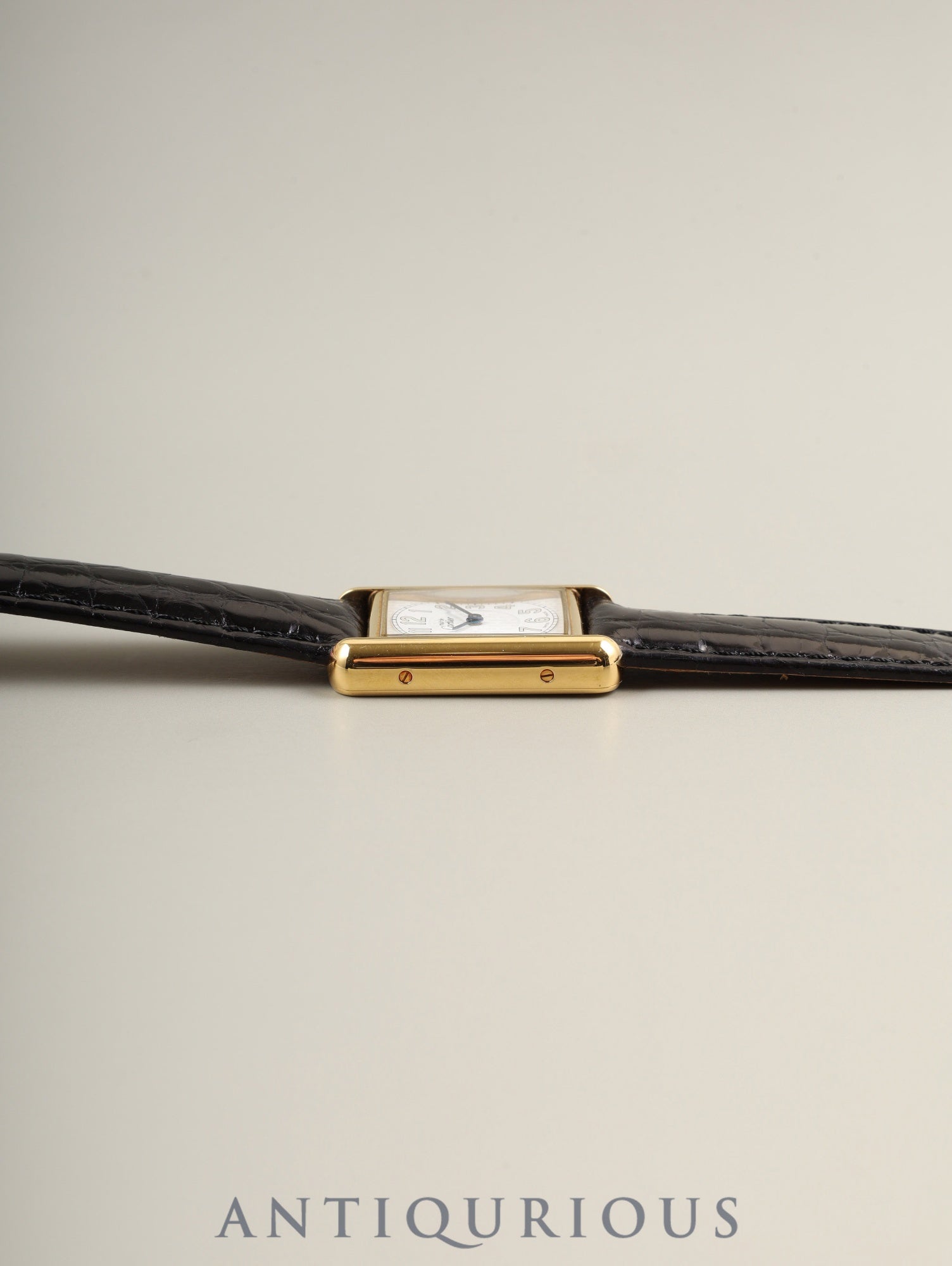 Cartier Must Tank MM W1013854 / 2415 Quartz SV925 Leather Genuine D-buckle (GP) Arabic CC Dial Box Booklet Warranty (2000) Overhauled