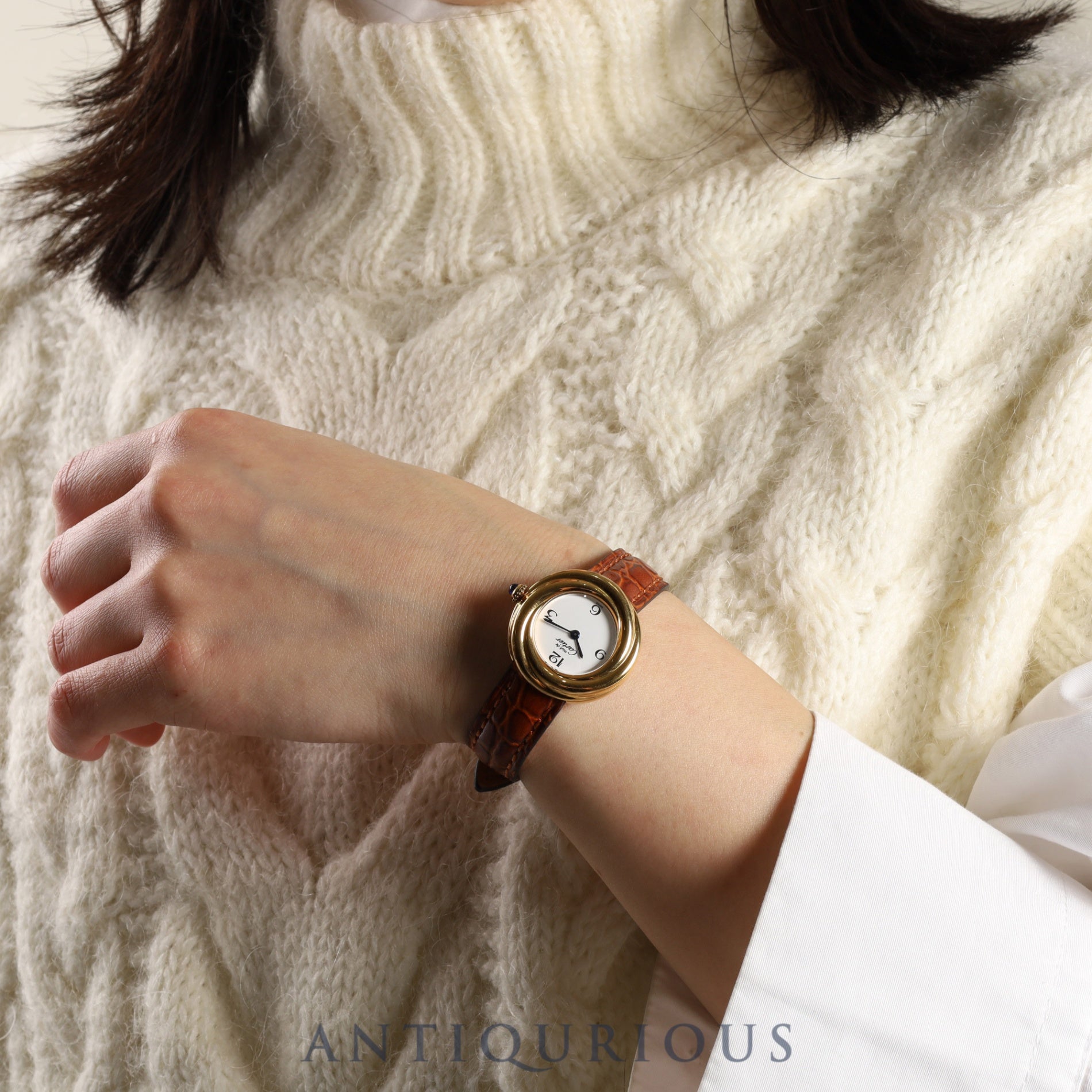 Cartier Must Trinity 2735 Quartz Cal.157 SV925 Leather Genuine Buckle (GP) White Arabic Dial Overhauled