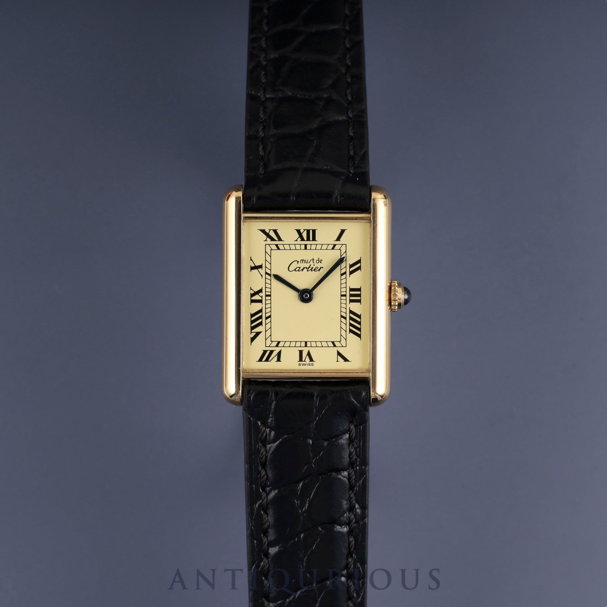 カルティエ マストタンク LM 590005 クォーツ Cal.90 SV925 革 純正尾錠(GP) アイボリーローマン文字盤 箱 冊子 保証書(1995年)オーバーホール済み