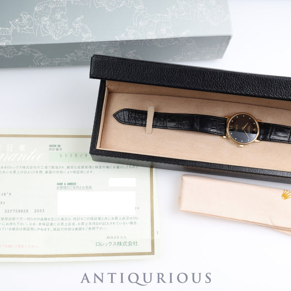 ロレックス チェリーニ 5115/8 手巻き Cal.1602 黒文字盤 31.8mm YG 革 K番(2001年)箱 保