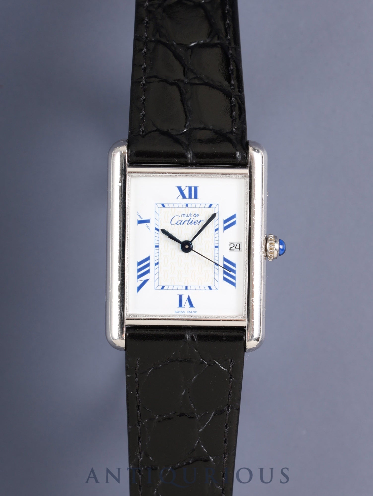 Cartier Must Tank GM (XL) 2414 Quartz Movement, SV925 Leather, Genuine Pin Buckle (Stainless Steel), White Roman Dial (SWISS MADE Marking), Completely Serviced at a Cartier Boutique