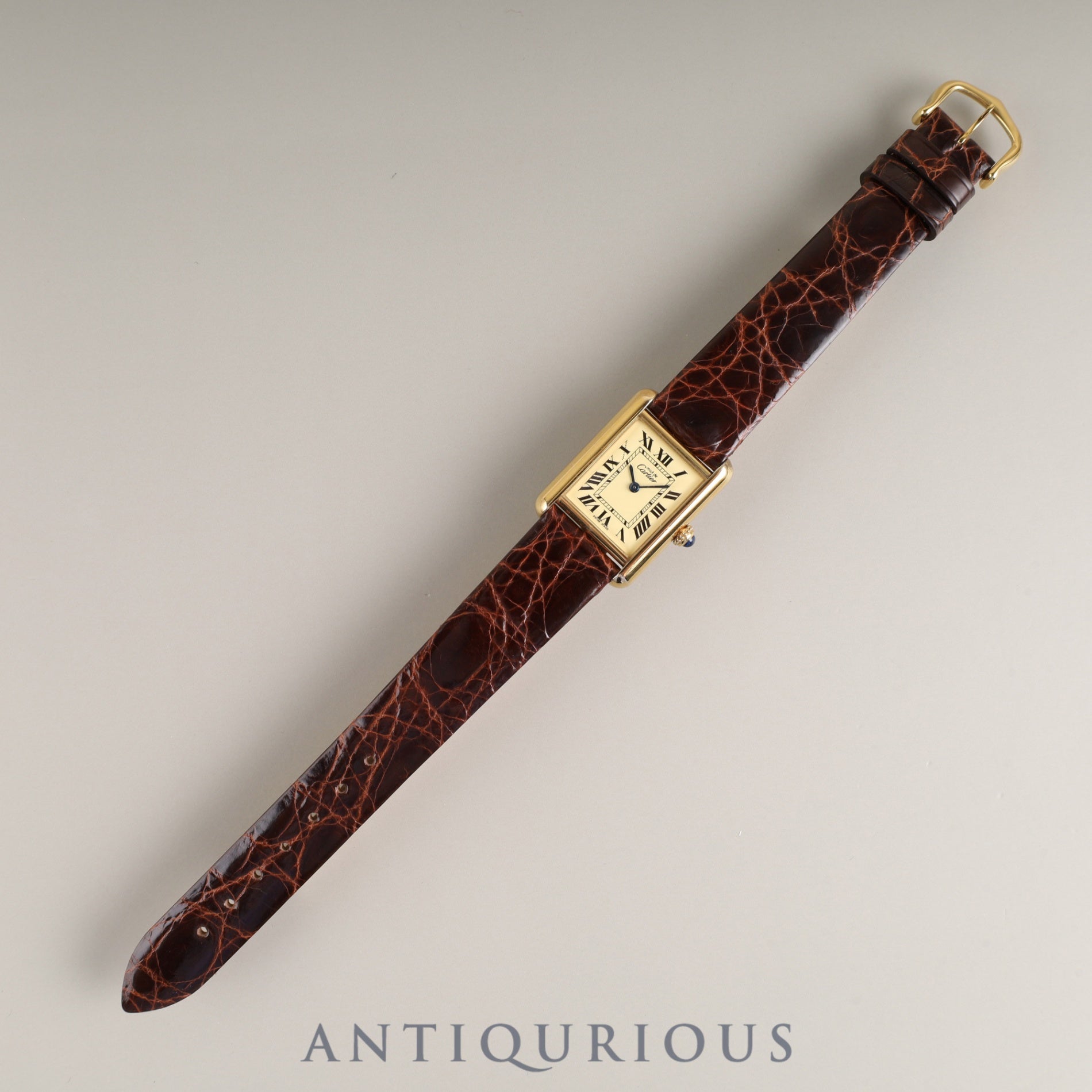 カルティエ マストタンク MM 2415 クォーツ Cal.057 SV925 革 純正尾錠(GP) アイボリーローマン文字盤(ガラス小傷) 箱 冊子 保証書(2004年)オーバーホール済み