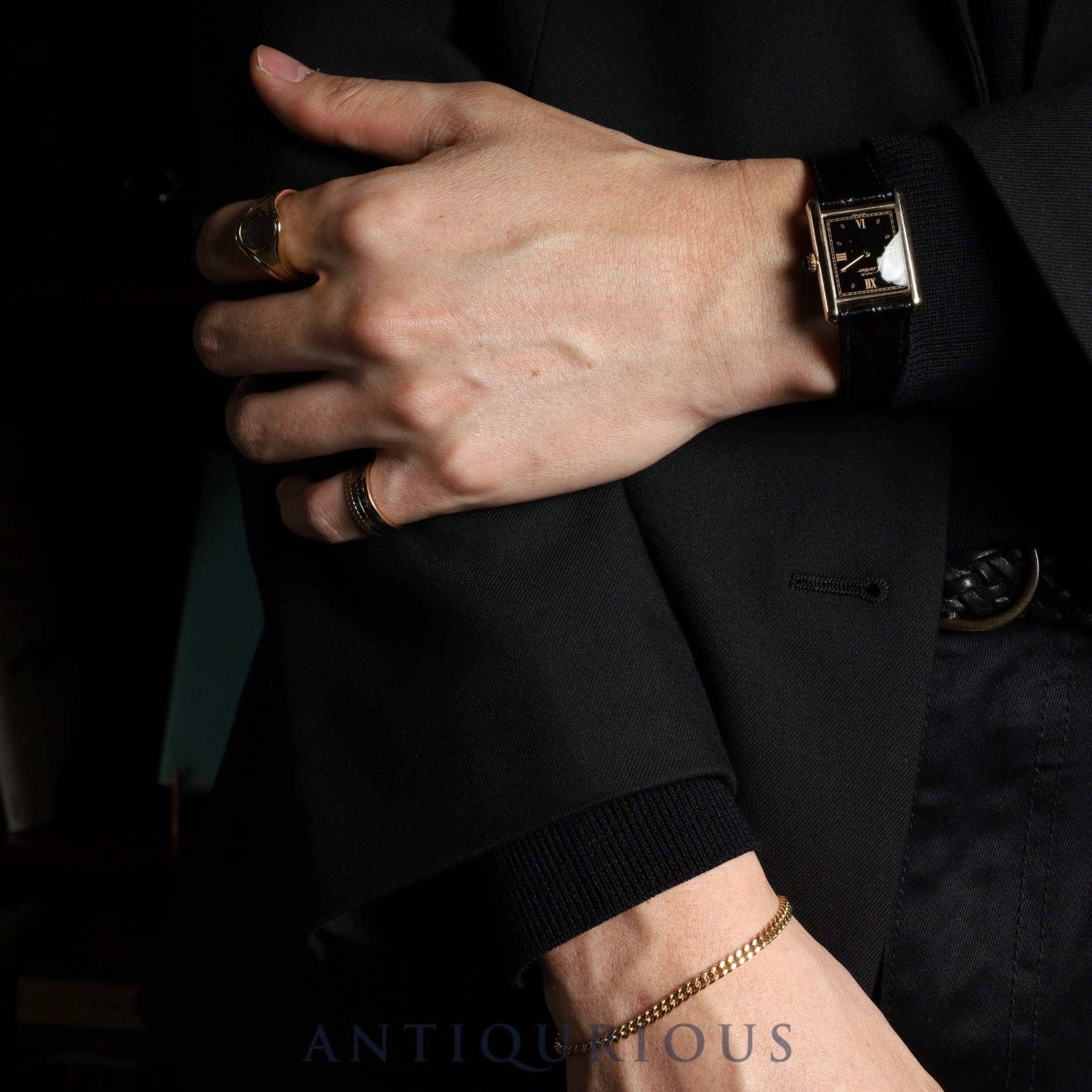 カルティエ マストタンク LM 590005 クォーツ Cal.- SV925 革 純正尾錠(GP)ブラック飛びローマン文字盤 1982年頃~1995年頃 カルティエブティックにてコンプリートサービス済み