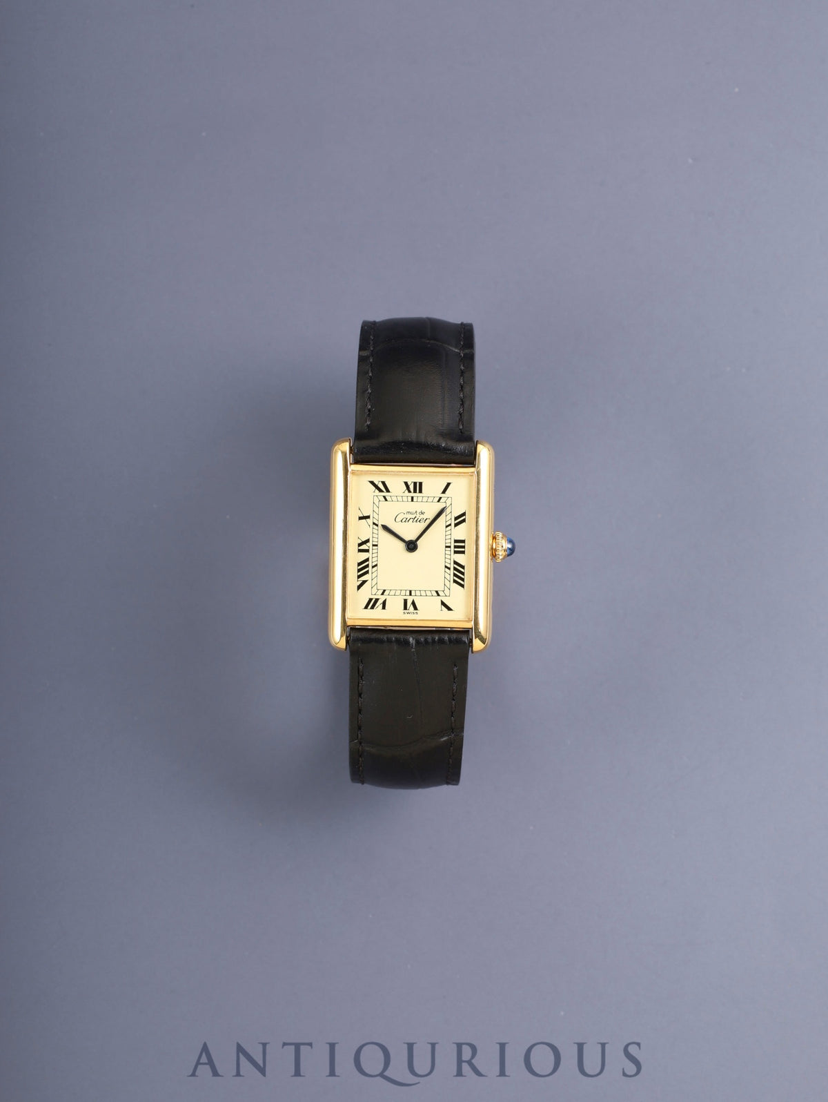 Cartier Must Tank LM Hand-wound Cal.78-1 SV925 Leather Genuine Deployant Buckle (GP) Ivory Roman Dial (SWISS marking) Overhauled and Newly Finished