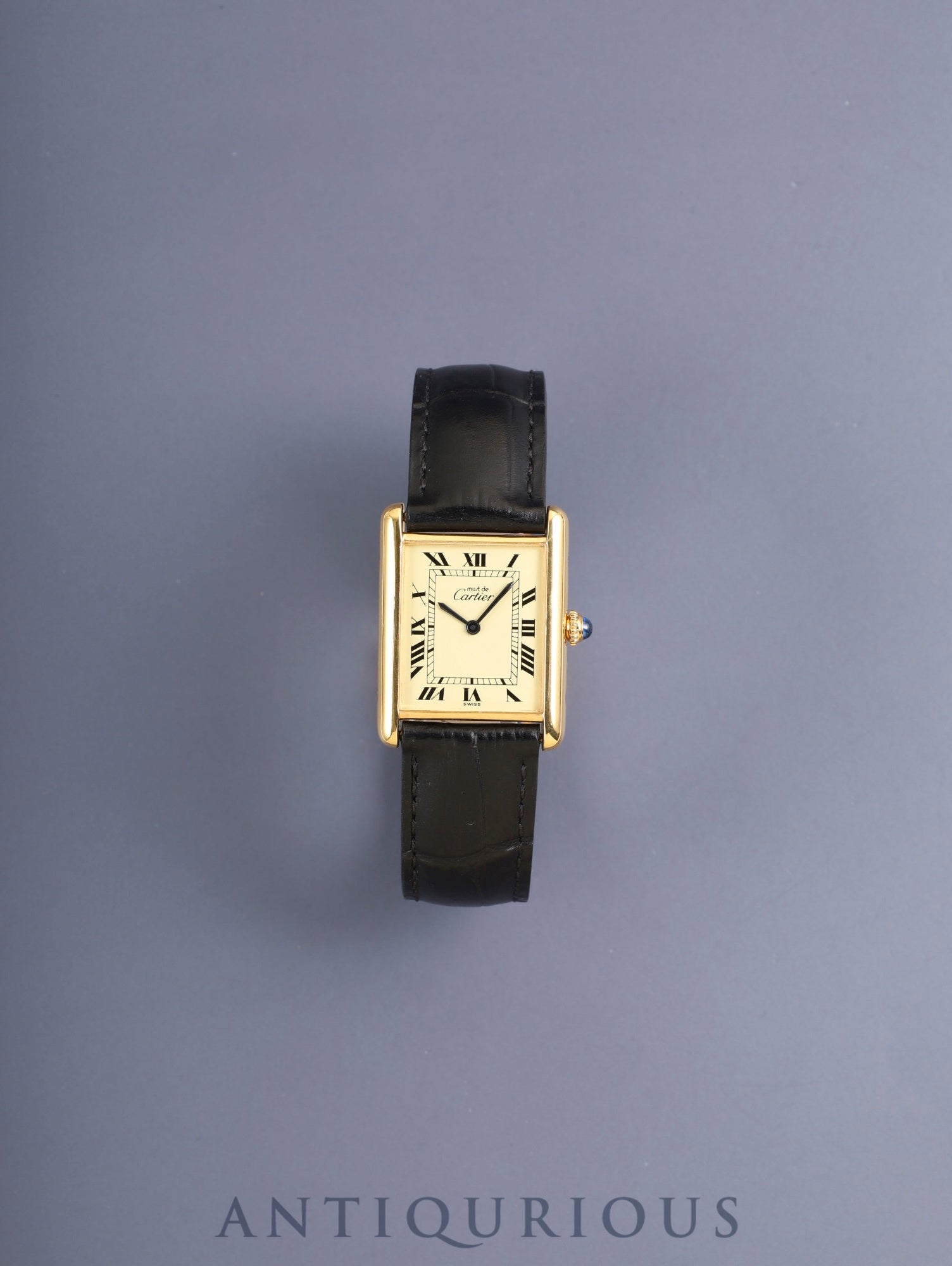 Cartier Must Tank LM Hand-wound Cal.78-1 SV925 Leather Genuine Deployant Buckle (GP) Ivory Roman Dial (SWISS marking) Overhauled and Newly Finished