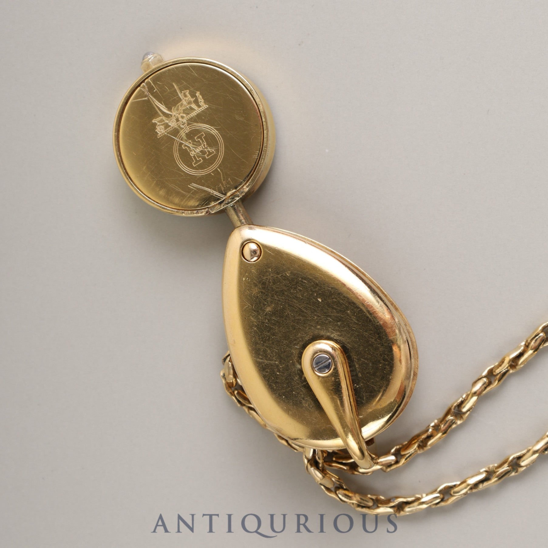 Hermes Pocket Watch Magnifying Glass Quartz GP White Dial