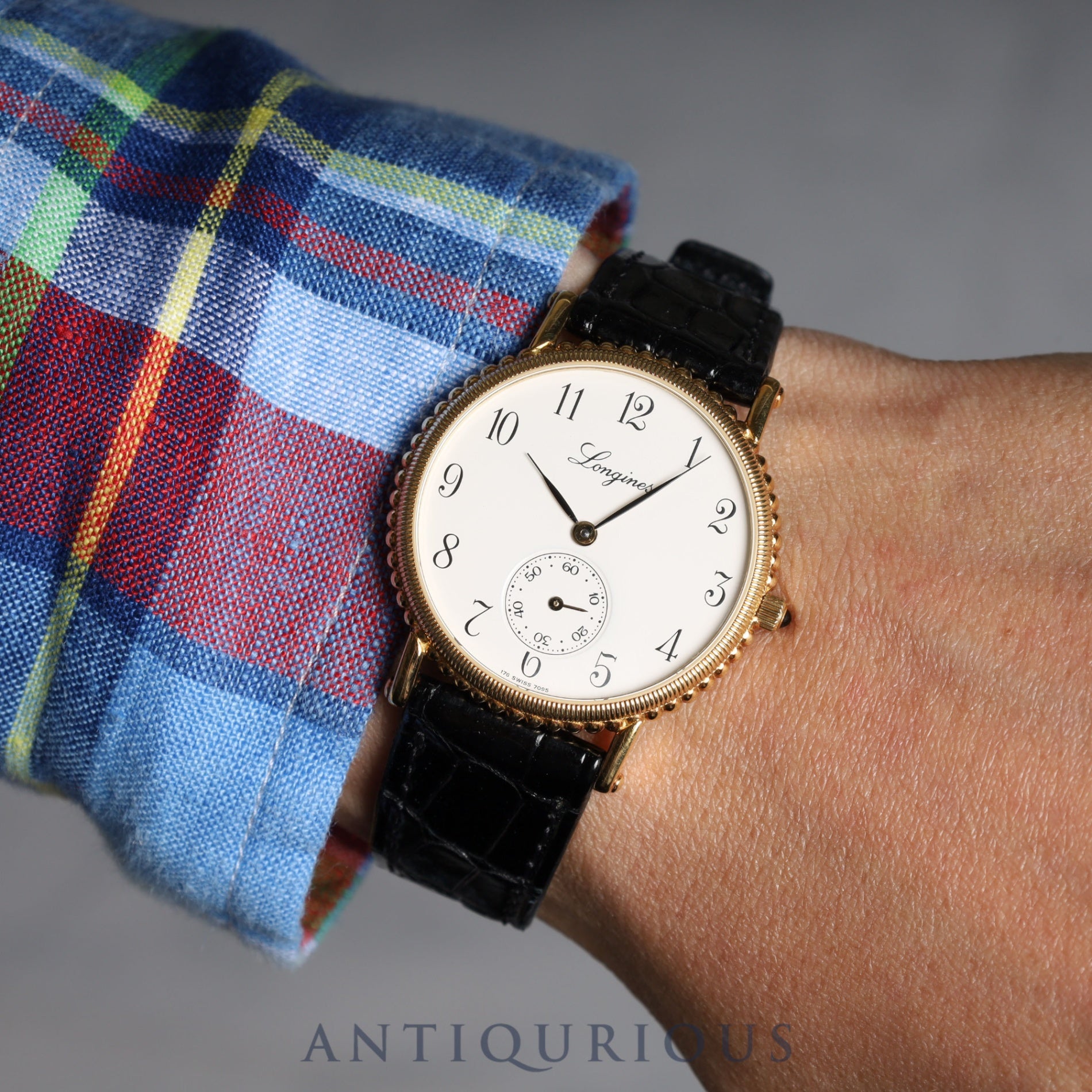 ロンジン ラウンドスモールセコンド クォーツ Cal.L176.2 750YG 純正尾錠 ホワイト文字盤