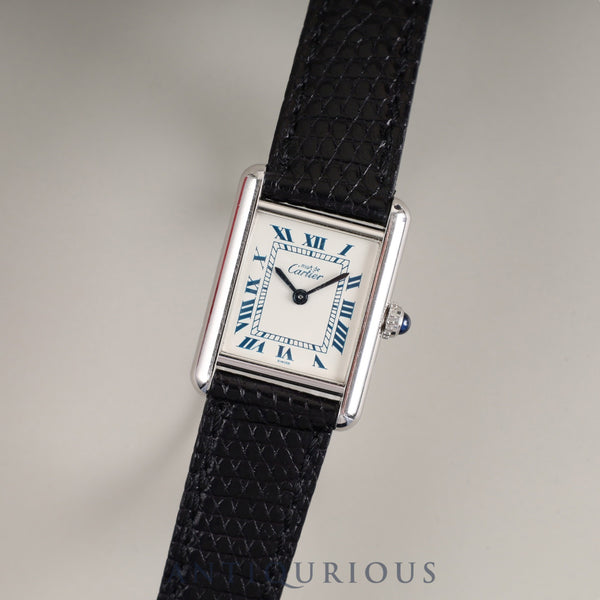 Cartier Must Tank SM 6057002 Quartz Cal.057 SV925 Leather Genuine Buckle (SS) White Roman Dial Box Overhauled