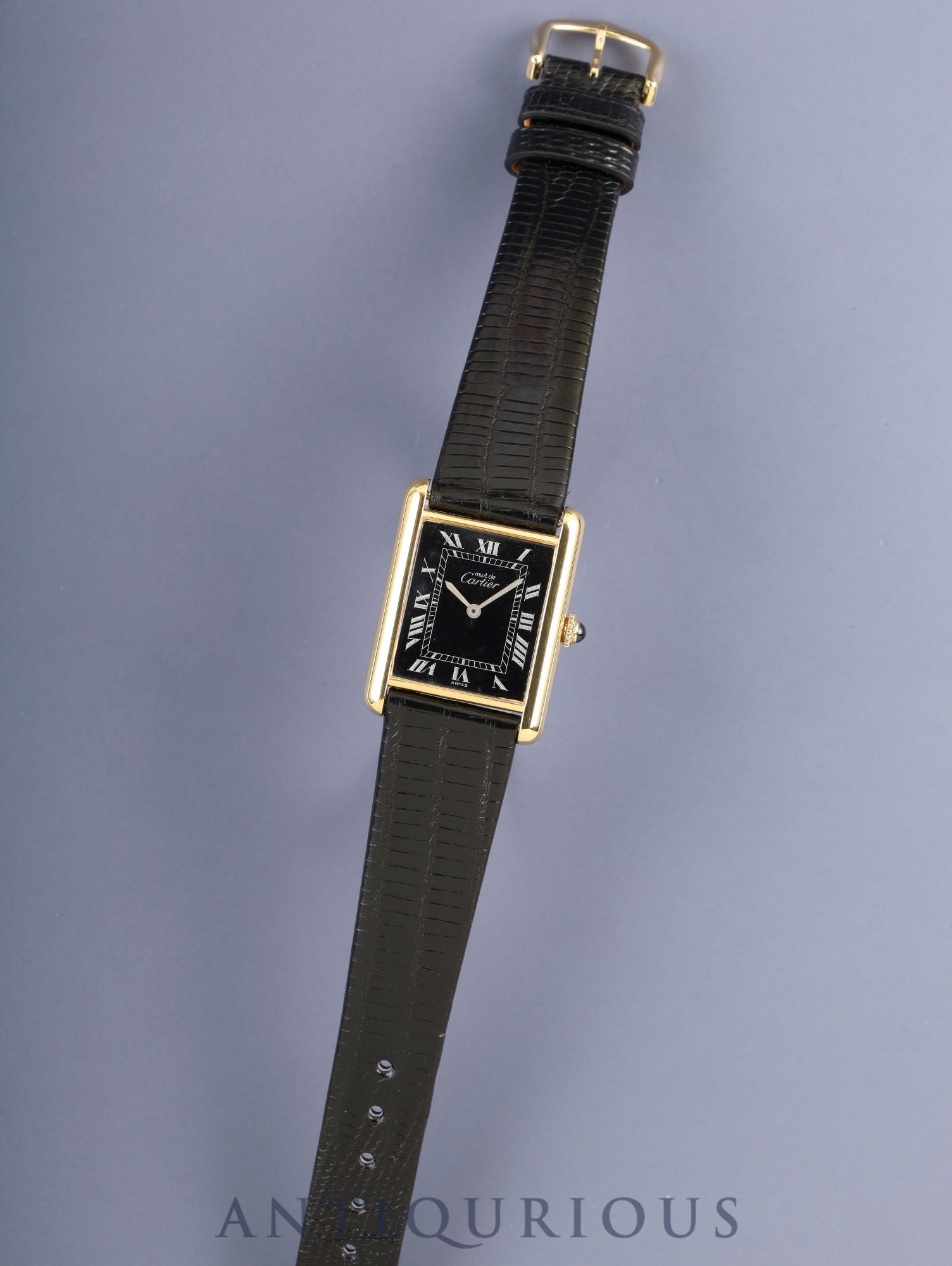 カルティエ マストタンク LM 手巻き Cal.78-1 SV925 革 純正ピンバックル(GP)ブラックローマン文字盤(SWISS表記) オーバーホール済み 新品仕上げ済み